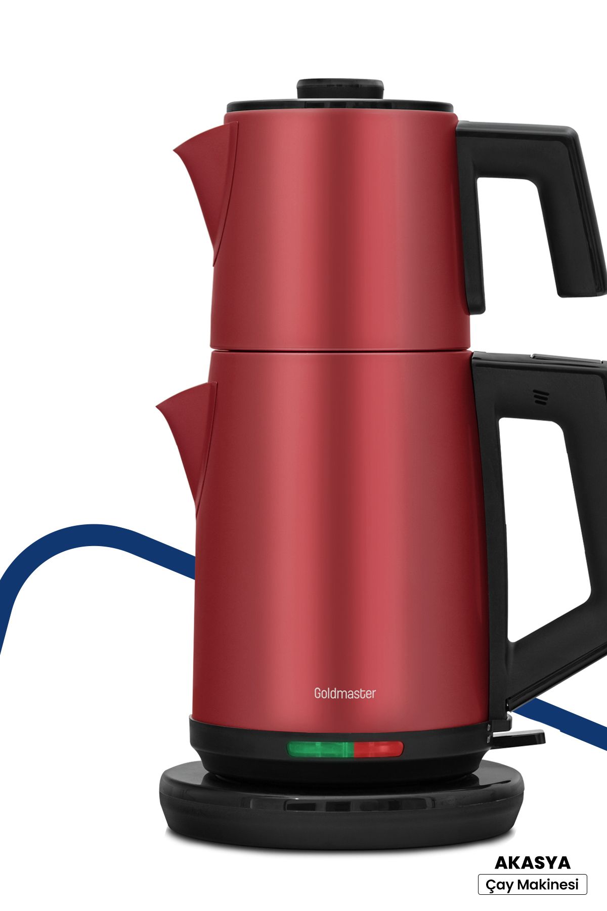GoldMaster Akasya Vişne Kırmızı Xl 2200 Watt Patentli Damlatmayan Tasarımı Çelik Çay Makinesi Ve Su Isıtıcısı