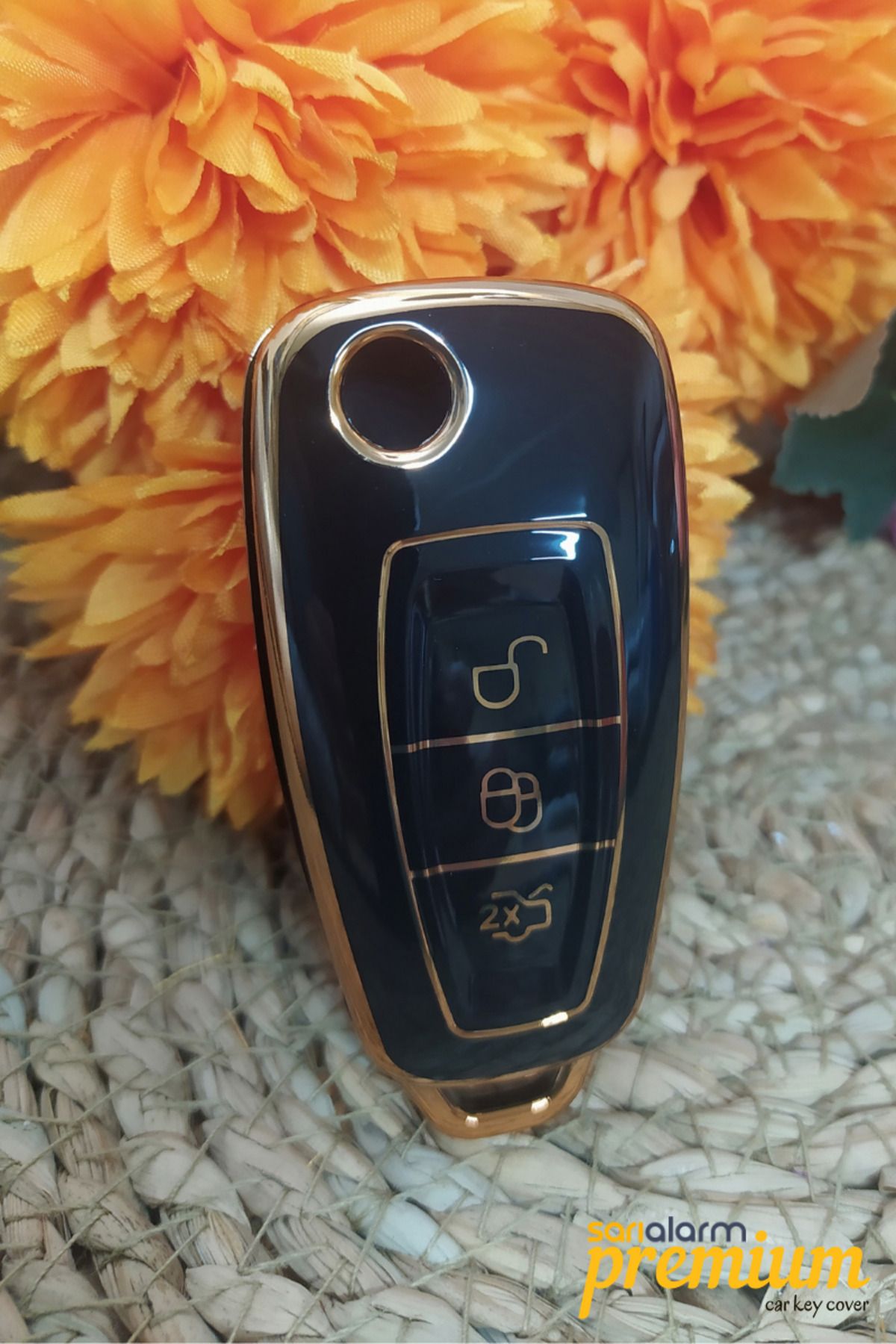 Sarı Alarm Premium Ford Fiesta Focus Tourneo Courier Siyah Oto Anahtar Kılıfı