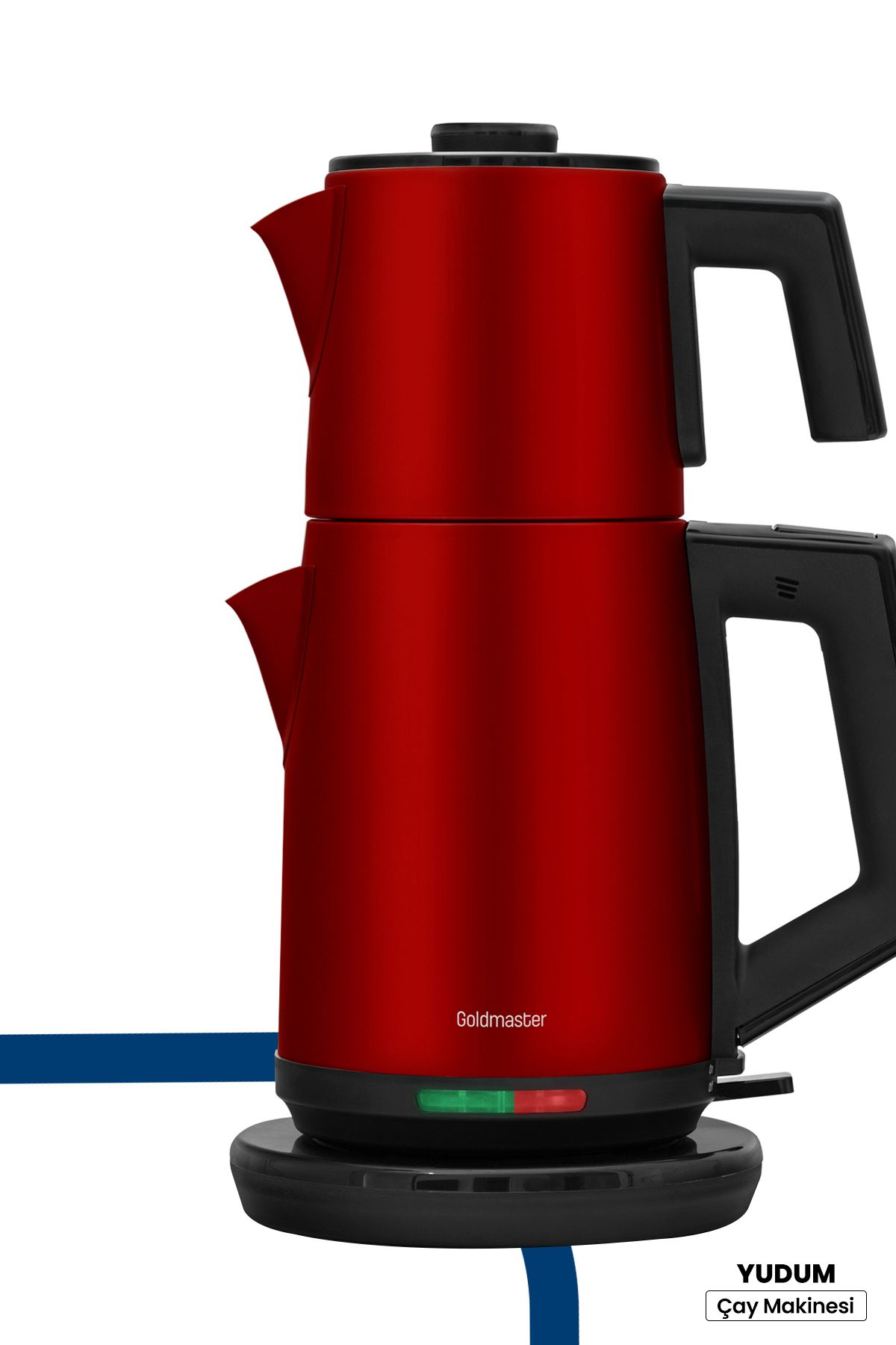 GoldMaster Yudum Mat Kırmızı Paslanmaz Çelik 2200 Watt Çelik Çay Makinesi Ve Su Isıtıcı