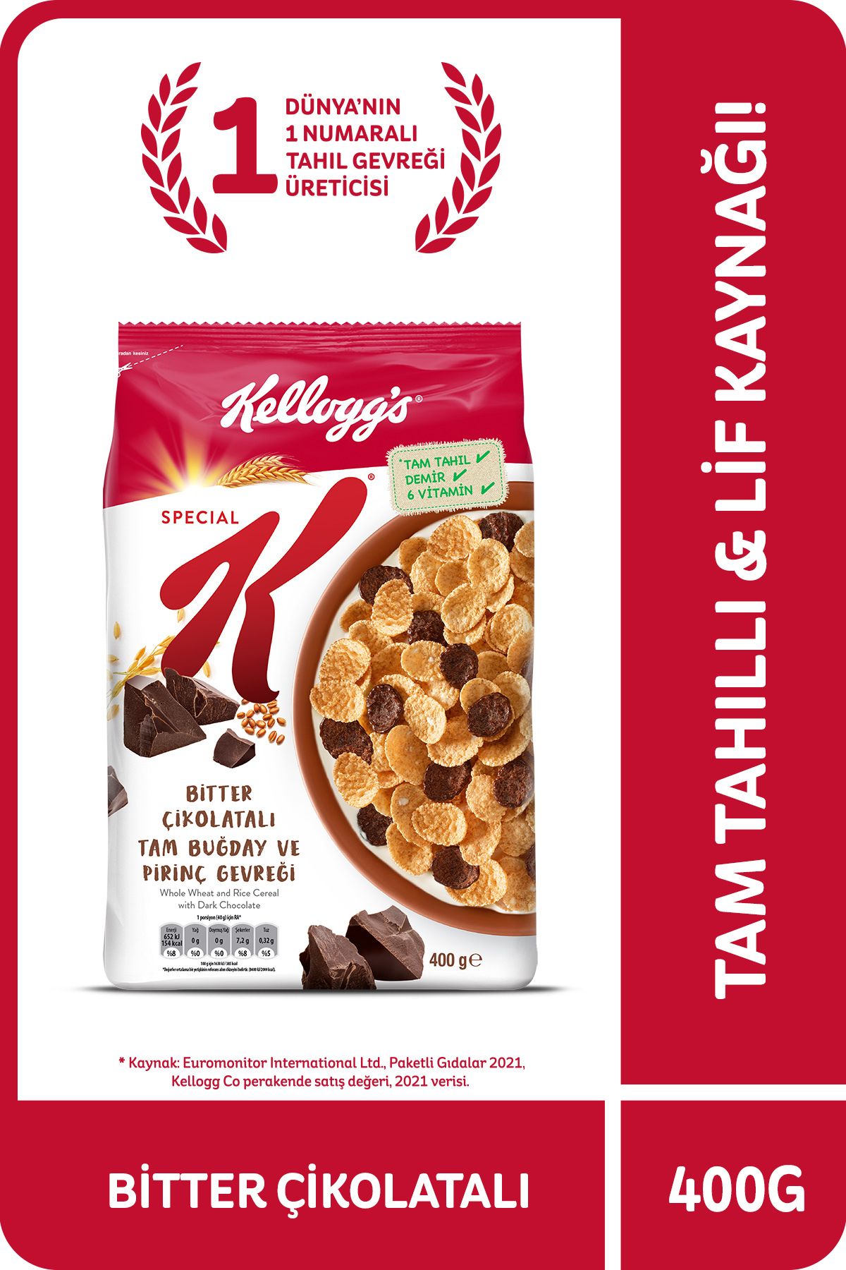 Kellogg's Special K Bitter Çikolatalı Kahvaltılık Tam Buğday Ve Pirinç Gevreği 400 Gr,tam Tahıllı