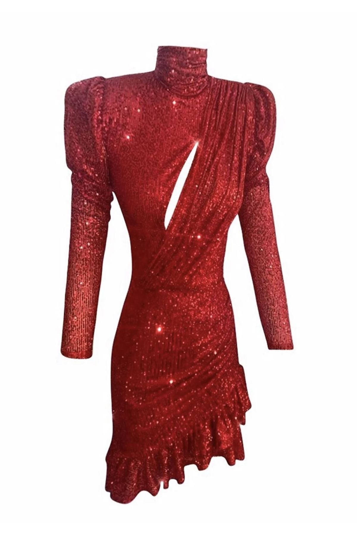 Gira Payetli uzun kollu kırmızı elbise