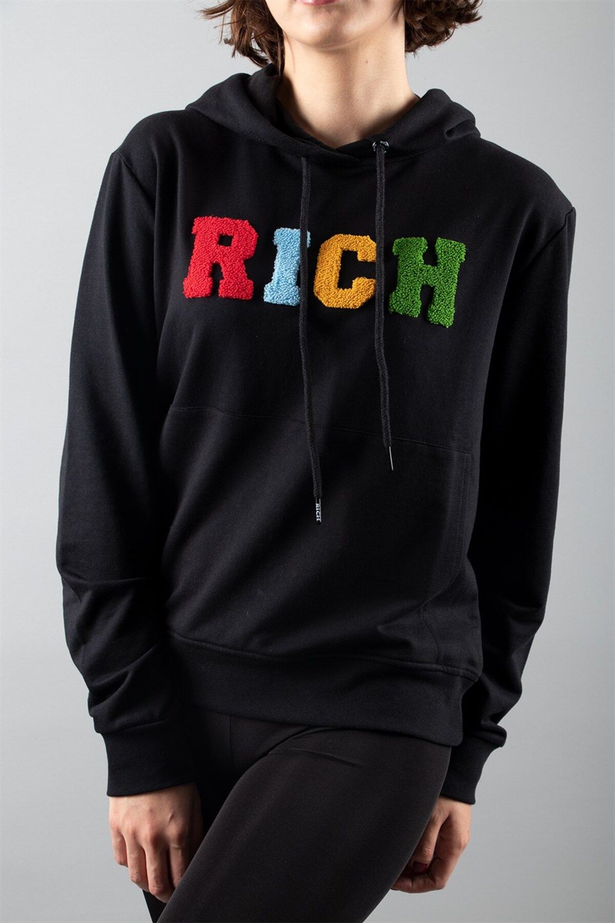 Rich Siyah 2 Iplik Kapüşonlu Sweatshirt