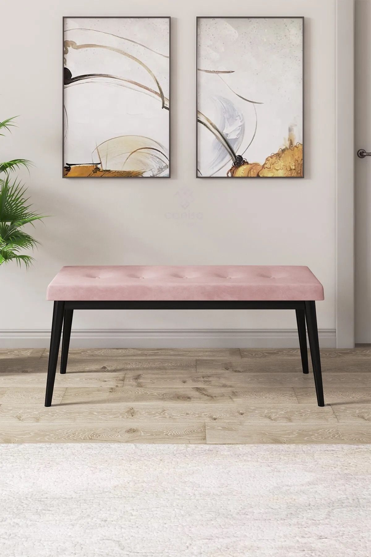 Canisa Concept Arwen Serisi Bench, Gürgen Tam Isleket, 1.sınıf Babyface Kumaş , Pembe Bench, Siyah Ayak