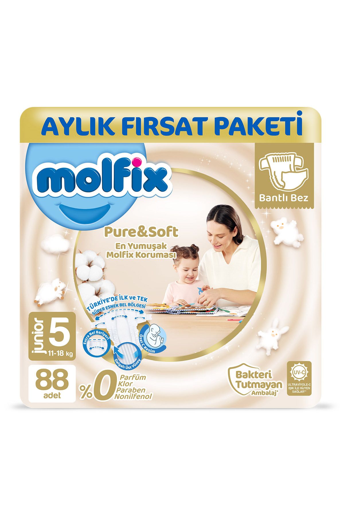 Molfix Pure&soft 5 Beden Junior Aylık Fırsat Paketi 132