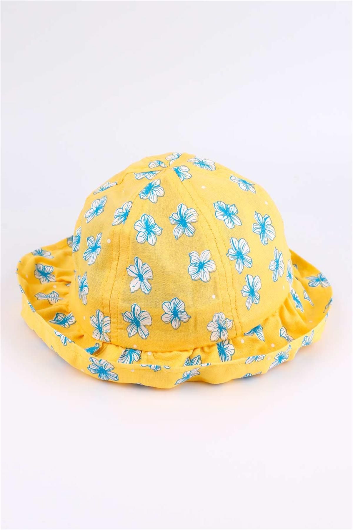 Le Mabelle Sarı Çiçek Desenli Fırfırlı Kız Çocuk Bucket Şapka