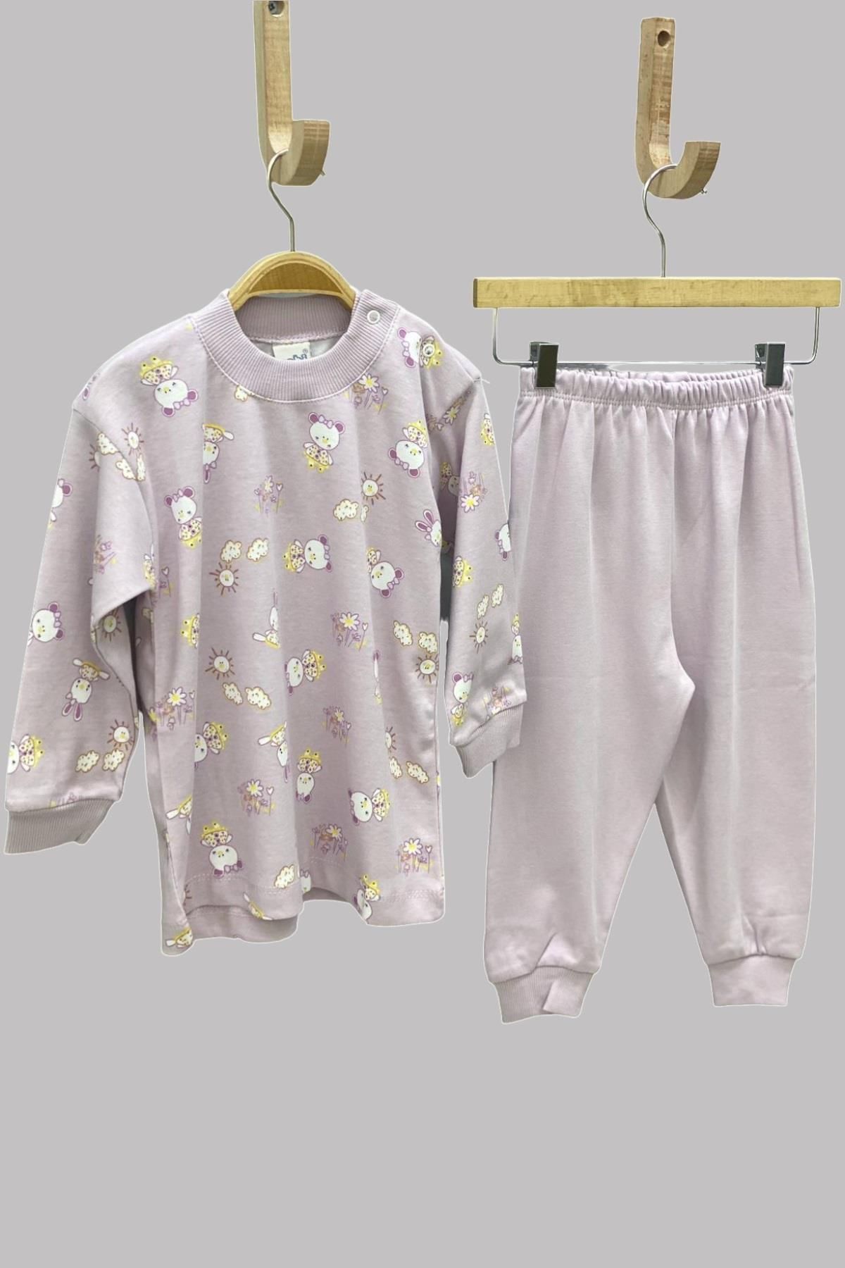 Sebi Bebe Mojo Kız Bebek Ayı Ve Tavşan Desenli Pijama Takımı 2418 Lila