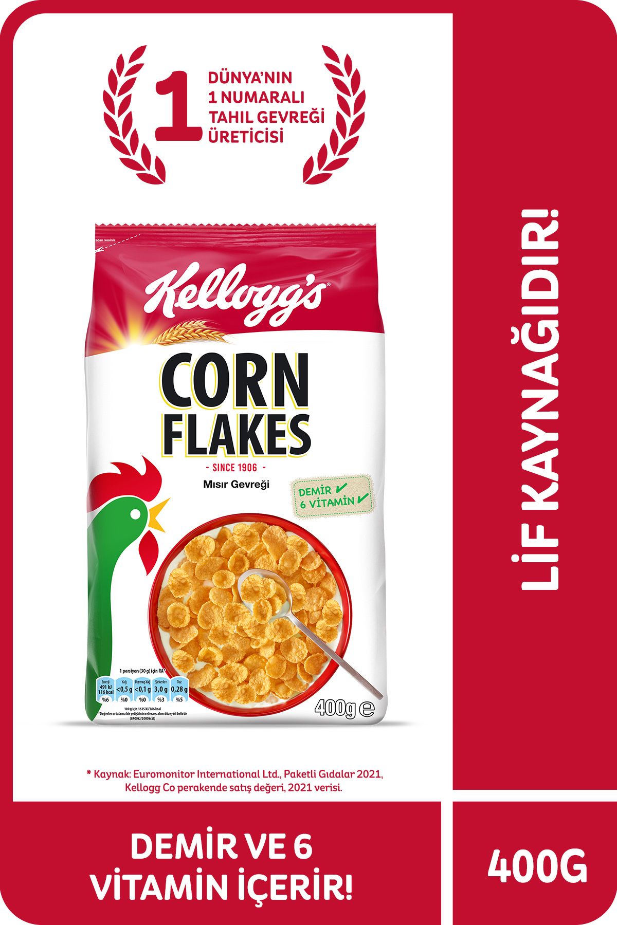 Kellogg's Corn Flakes Kahvaltılık Mısır Gevreği 400 Gr,lif Kaynağı,demir Ve 6 Vitamin Içerir