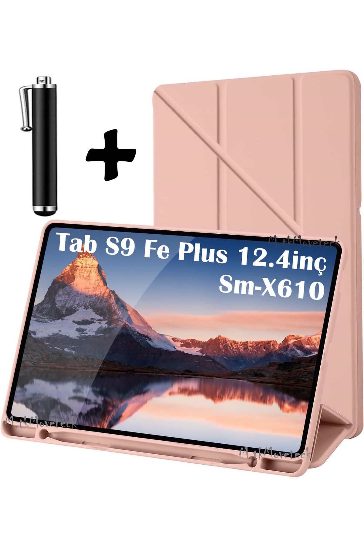 m.tk moveteck Samsung Galaxy Tab S9 Fe Plus Kılıf Kalem Bölmeli Standıı Pu Deri Yumuşak Silikon Dokunmatik Kalem