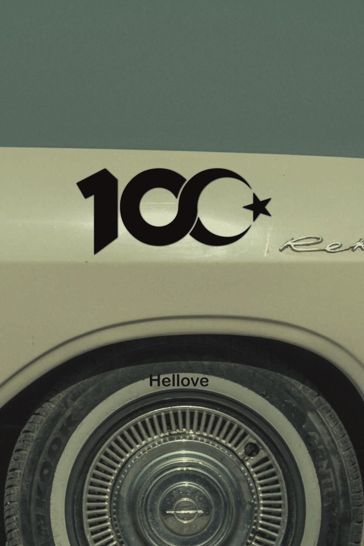 Hellove Cumhuriyetin 100. Yılı Logo Sticker 15x7 cm Araç Kaput Cam Sticker