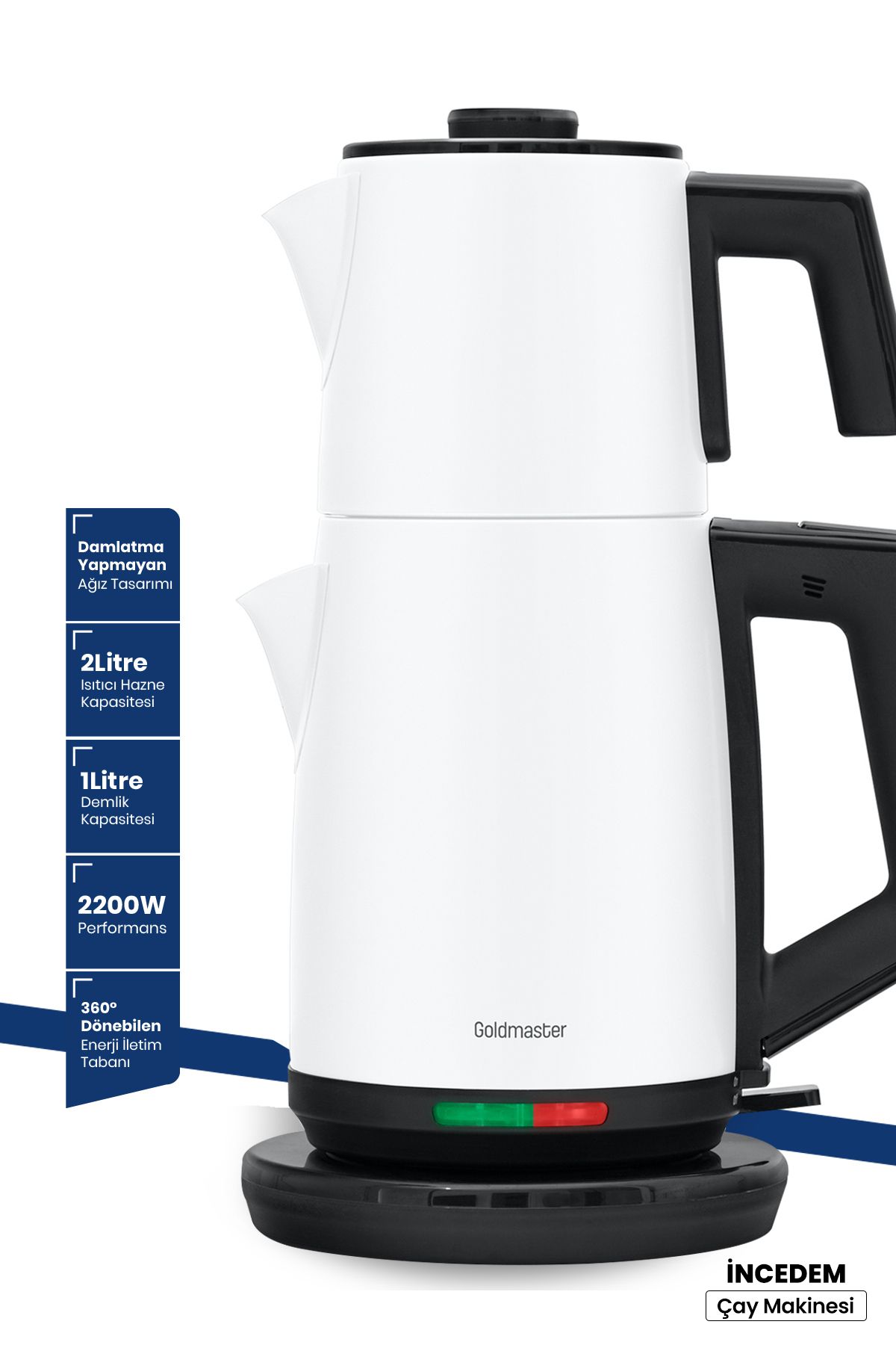 GoldMaster Incedem Damlatmaz Ağız Çelik Çay Makinesi Ve Su Isıtıcısı Süt Beyazı