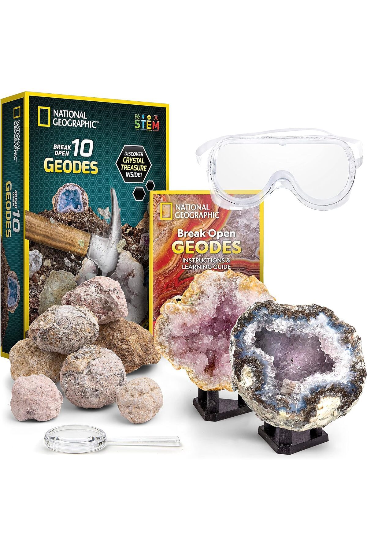 National Geographic Harika STEM Bilim Seti, Çocuklar için Jeoloji Hediyesi, Geode Kristalleri