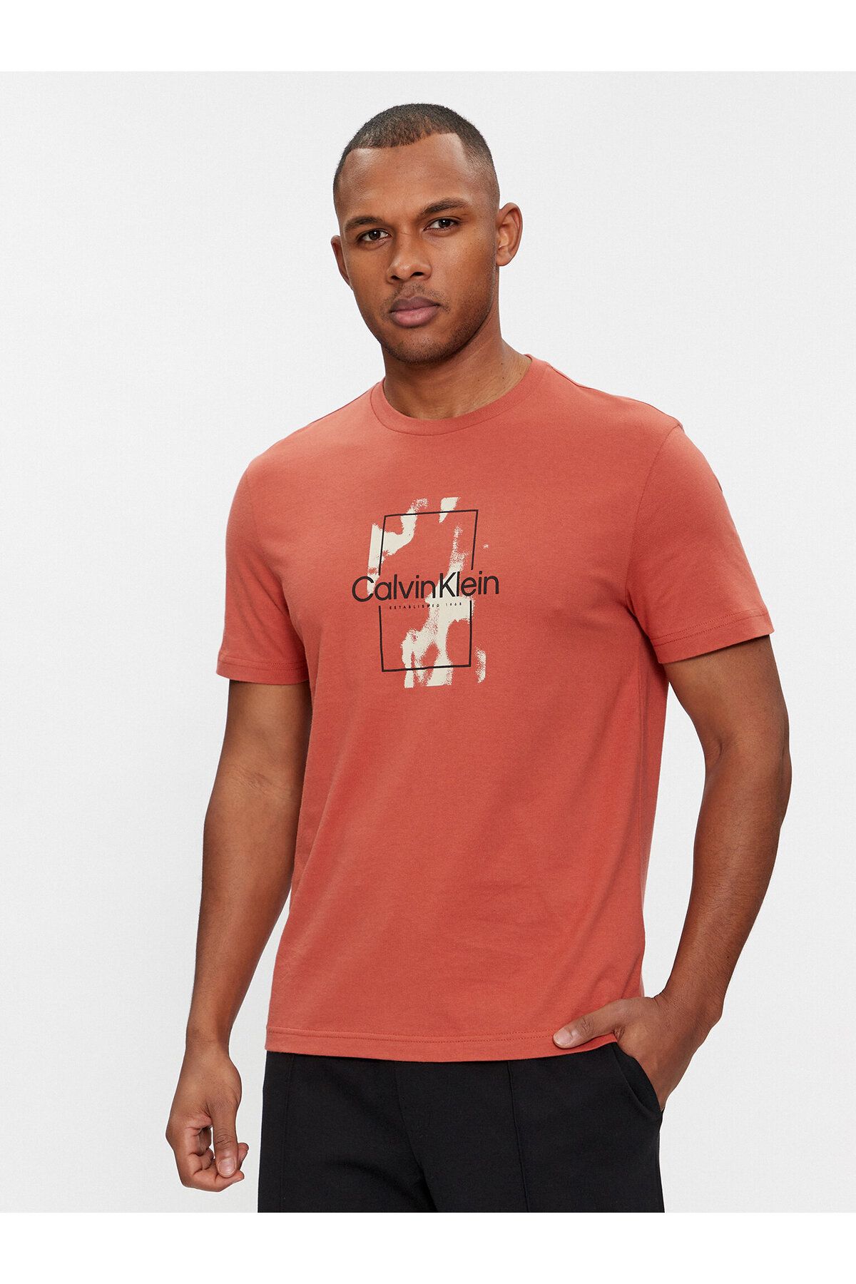 Calvin Klein Erkek Marka Logolu Günlük Kullanım Turuncu T-Shirt K10K112401-S0B