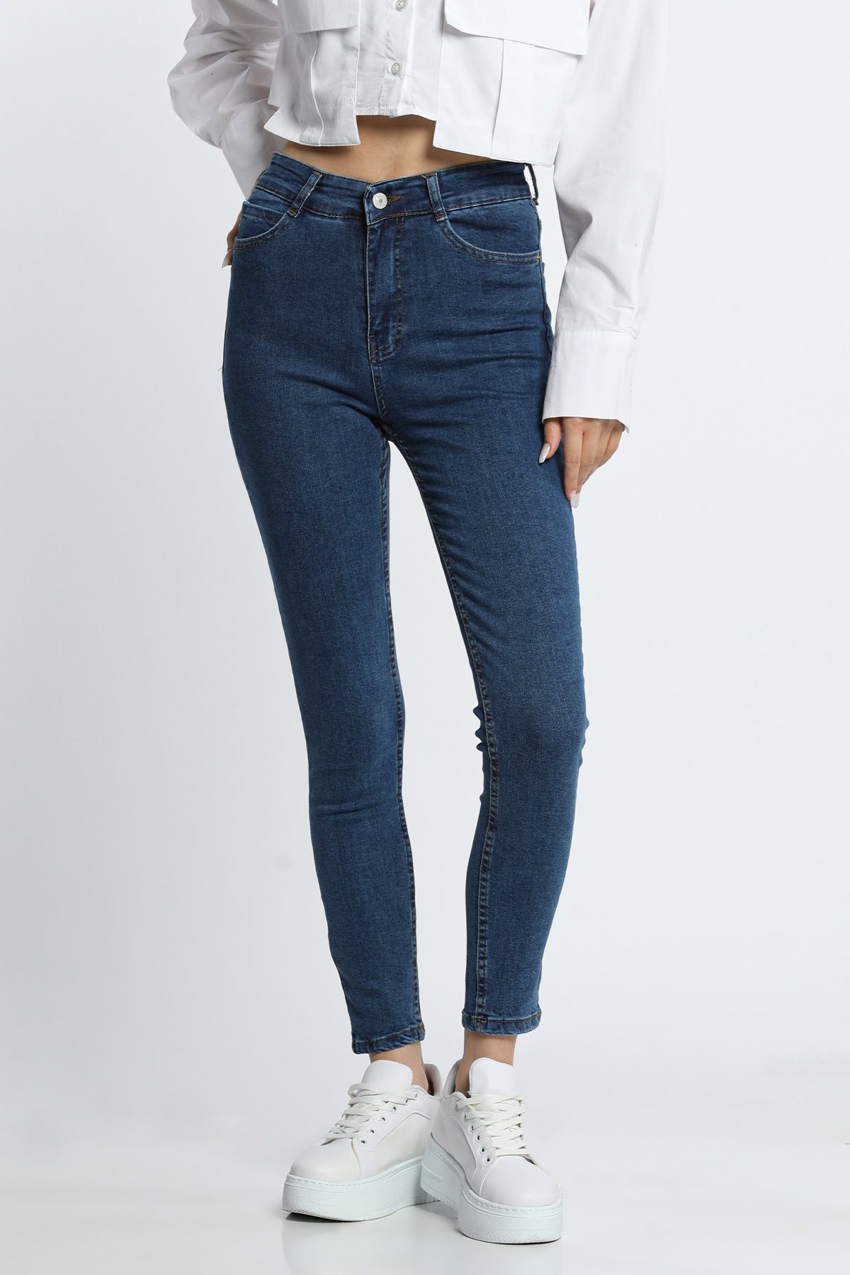 Julude Mavi Kadın Yüksek Bel Likralı Jeans Pantolon