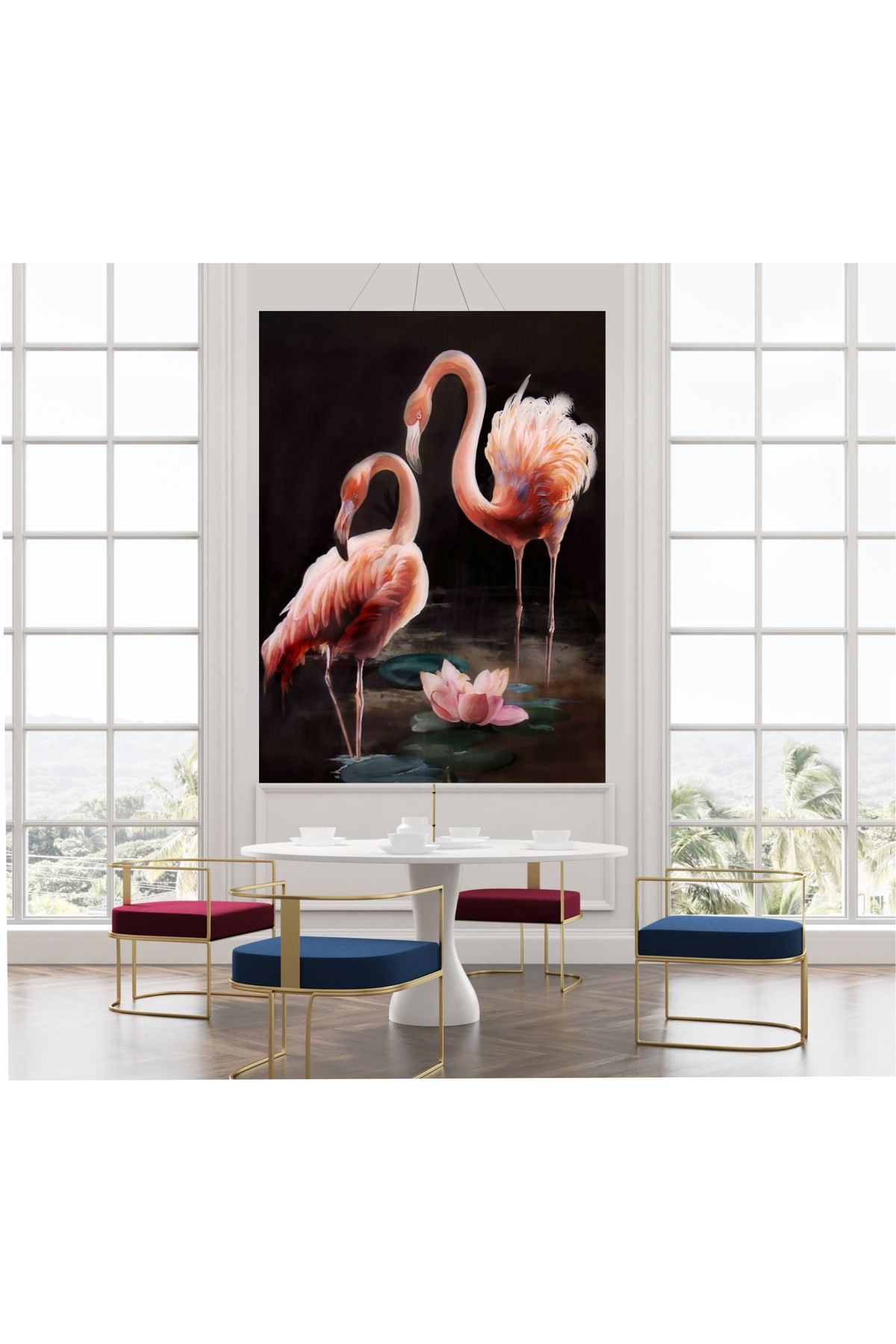 HDART Modern Soyut Lotus Nilüfer Çiçeği Pelikan Pelikanlar Dekoratif Duvar Kanvas Tablo Tablosu