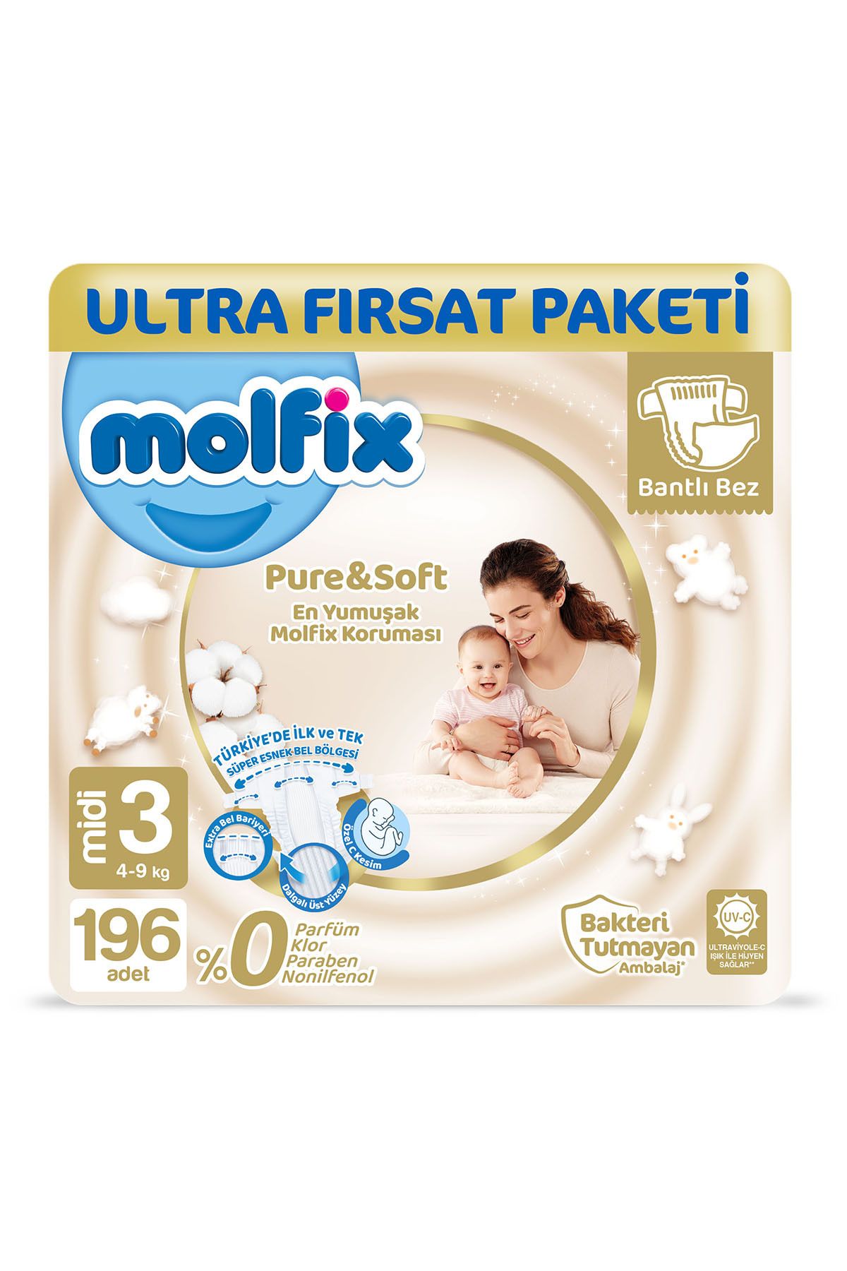 Molfix Pure&soft Bebek Bezi 3 Beden Midi Ultra Fırsat Paketi 196adet