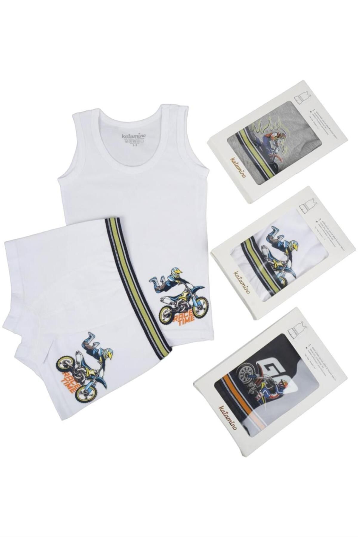 Katamino Erkek Çocuk Motorsikletl Atlet & Boxer Set 128331 Beyaz
