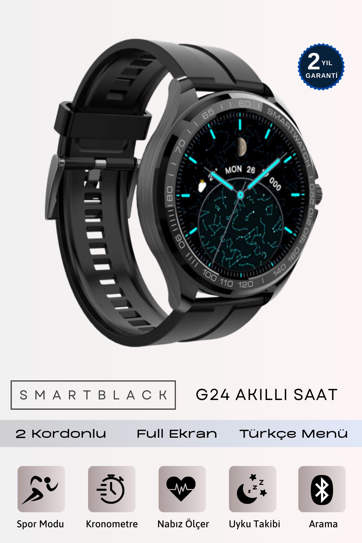 SmartBlack Akıllı Saat g24 Bluetooth Ultra Akıllı Saat Ios Ve Andorid Uyumlu Smartwatch Bildirim Arama Resim