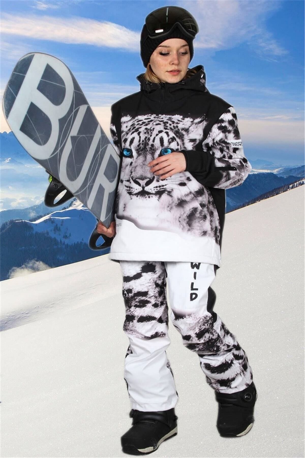 Tıklaalbeni Snowsea Wild Serisi White Tiger Kayak Ve Snowboard Mont Ve Pantolon Takım