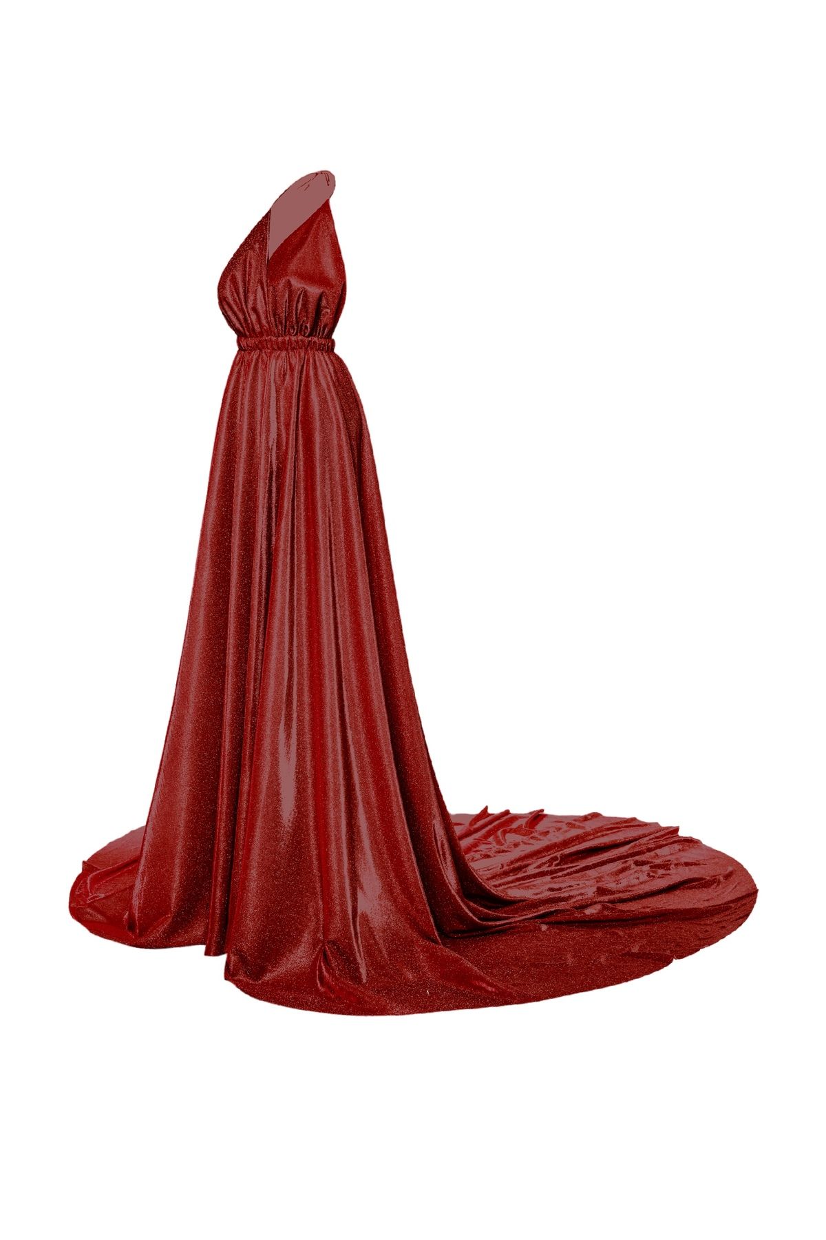 Gülşah Evecen Özel Tasarım Simli Kırmızı Uzun Elbise