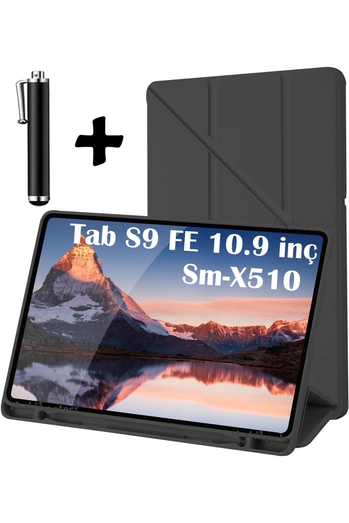 m.tk moveteck Samsung Galaxy Tab S9 Fe 10.9 Kılıf Kalem Bölmeli Yuva Farklı Stand Pu Deri Yumuşak Silikon Kalem