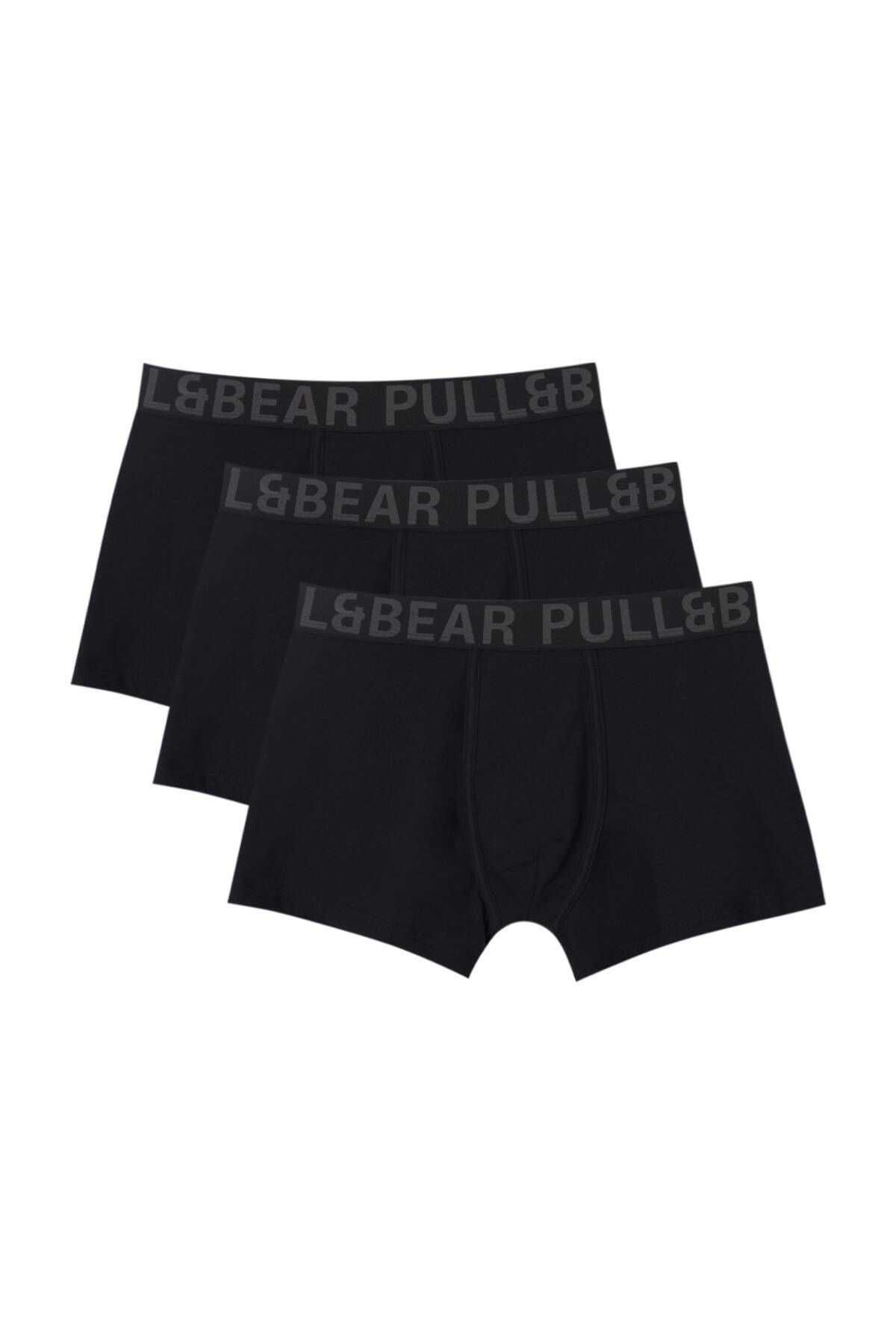 Pull & Bear 3’lü gri logolu siyah boxer paketi