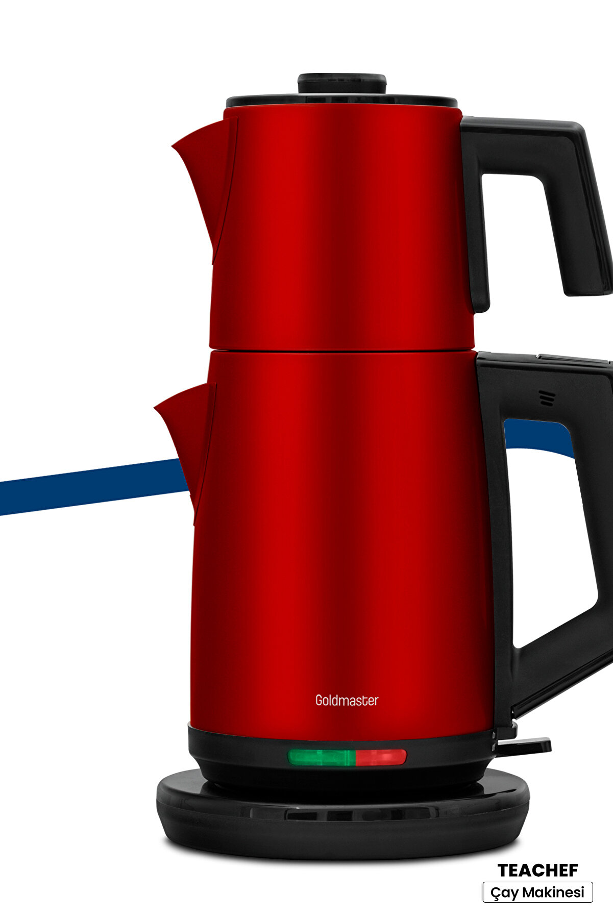 GoldMaster Teachef Mat Kırmızı 2200 Watt Paslanmaz Çelik Damlatmayan Tasarım Çelik Çay Makinesi Ve Su Isıtıcısı
