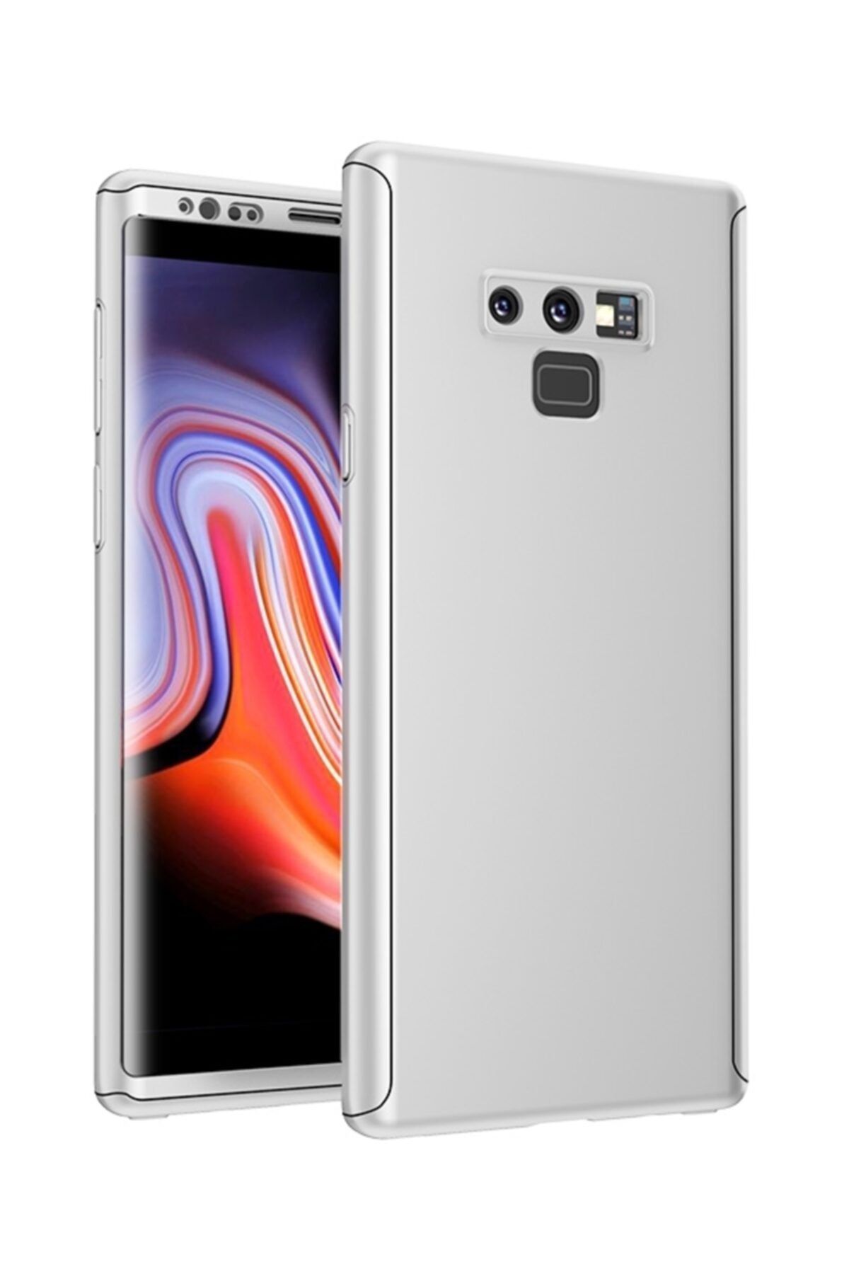 Mobilcadde Zore Gkk Ays Samsung Galaxy Note 9 360 Derece Koruma Silver Rubber Kılıf