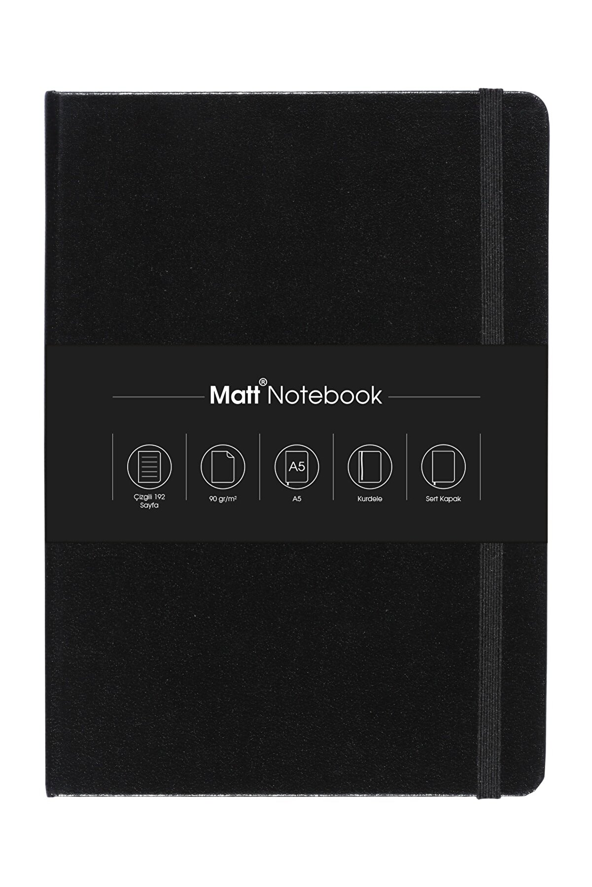 Matt Notebook A5 Lastikli Defter 15x21 Cm Çizgili Siyah