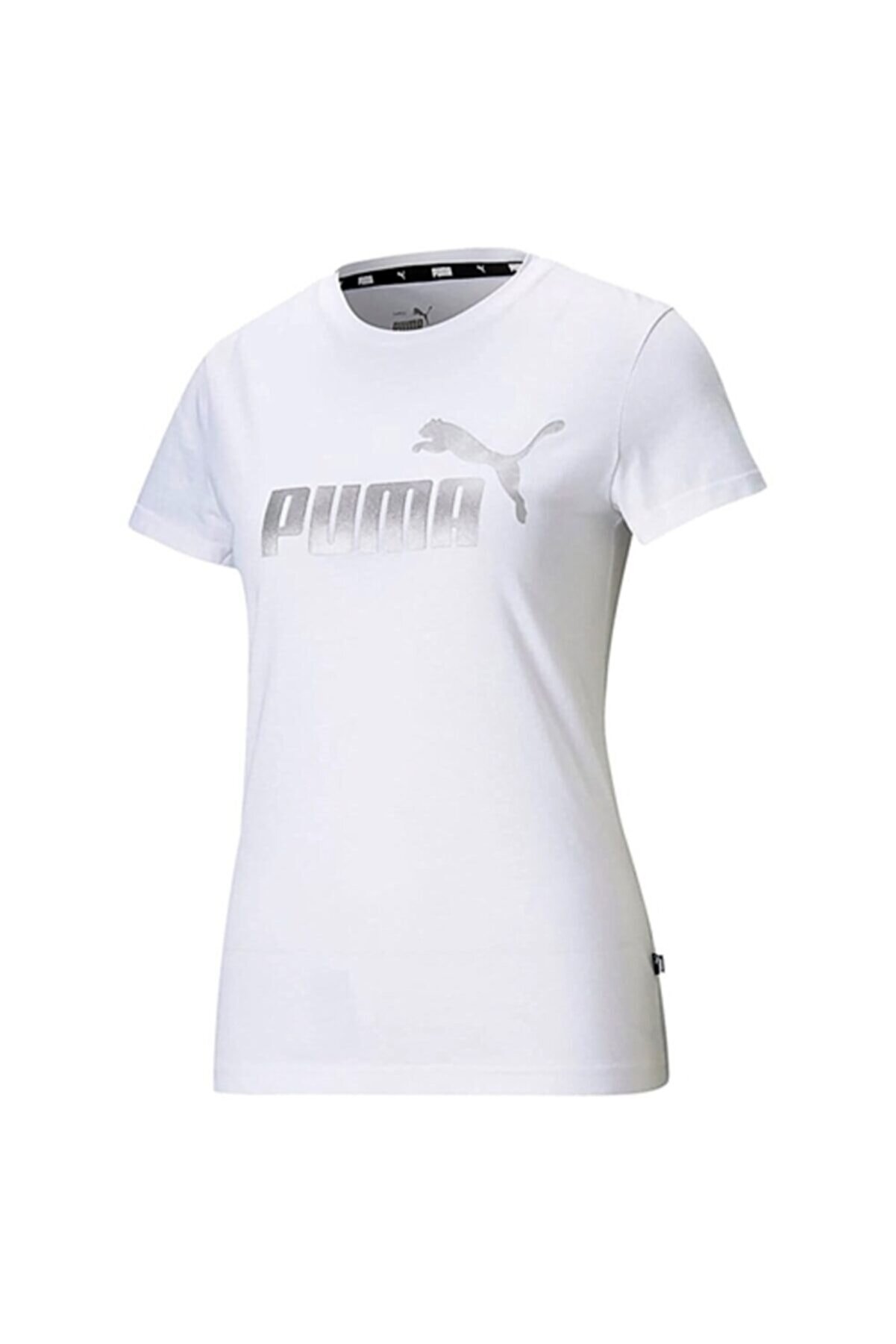 Puma Ess Metallic Logo Tee Kadın T-shirt Whıte-sılver 586890-02
