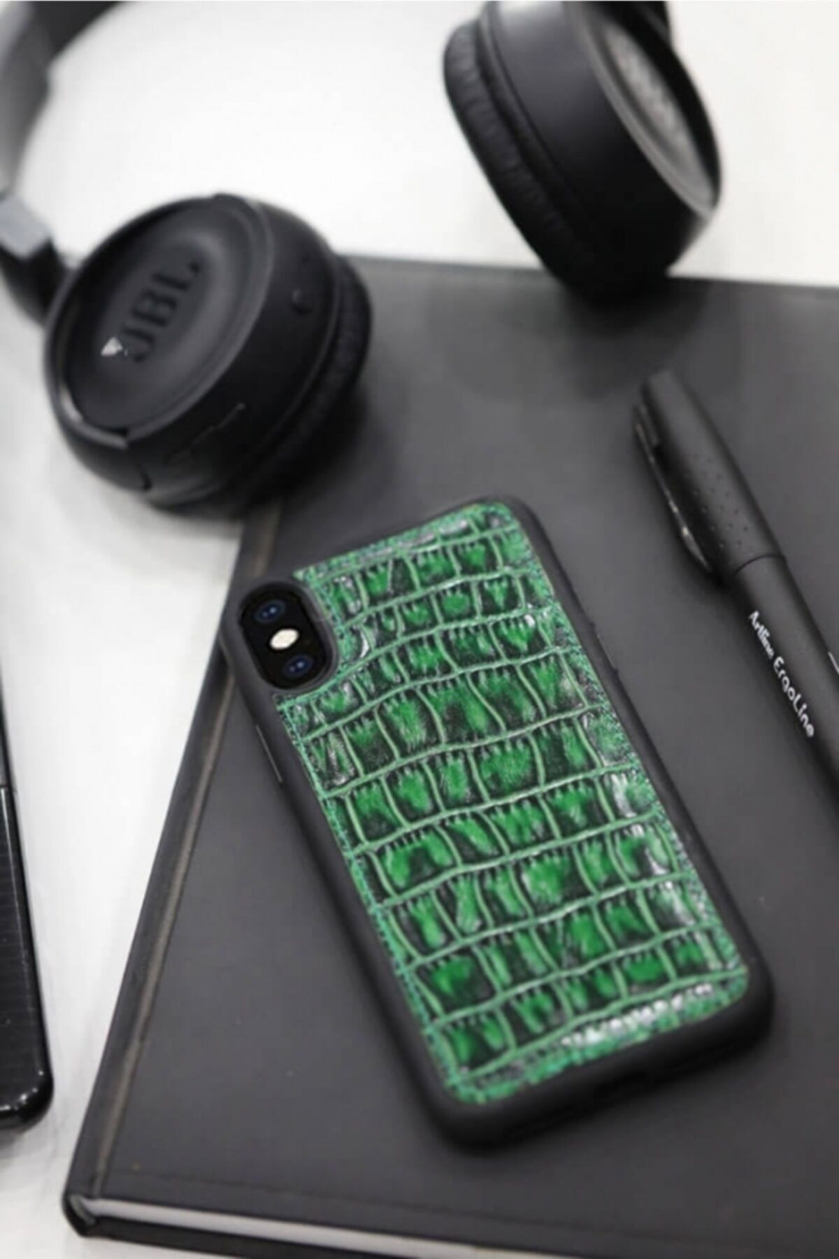 GUARD Yeşil Croco Desenli Deri Iphone X / Xs Kılıfı