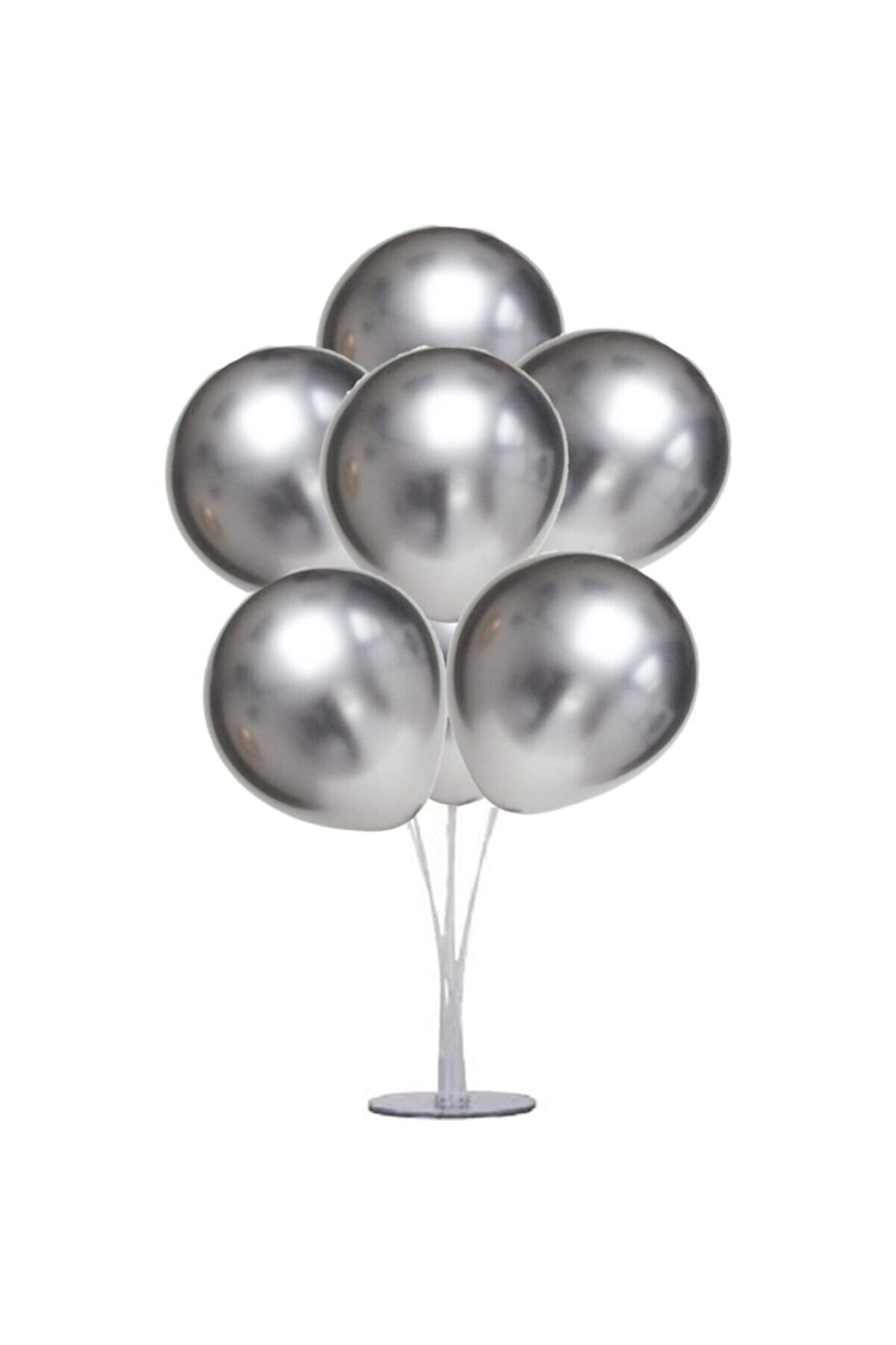 Balon Standı Ve 7 Adet Gümüş Renk Krom Balon Seti_0