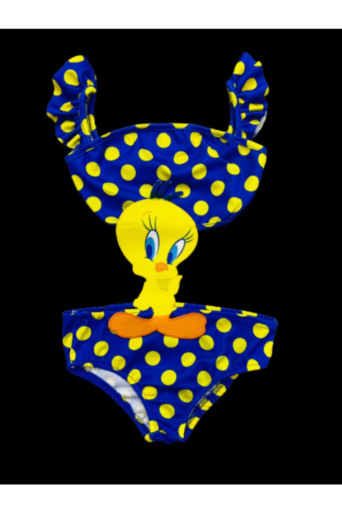 Lolliboomkids Kız Çocuk Mayokini Tweety Temalı Puantiyeli Lacivert Sarı Kol Fırfırlı - Son Sezon Kostüm Mayo 2022