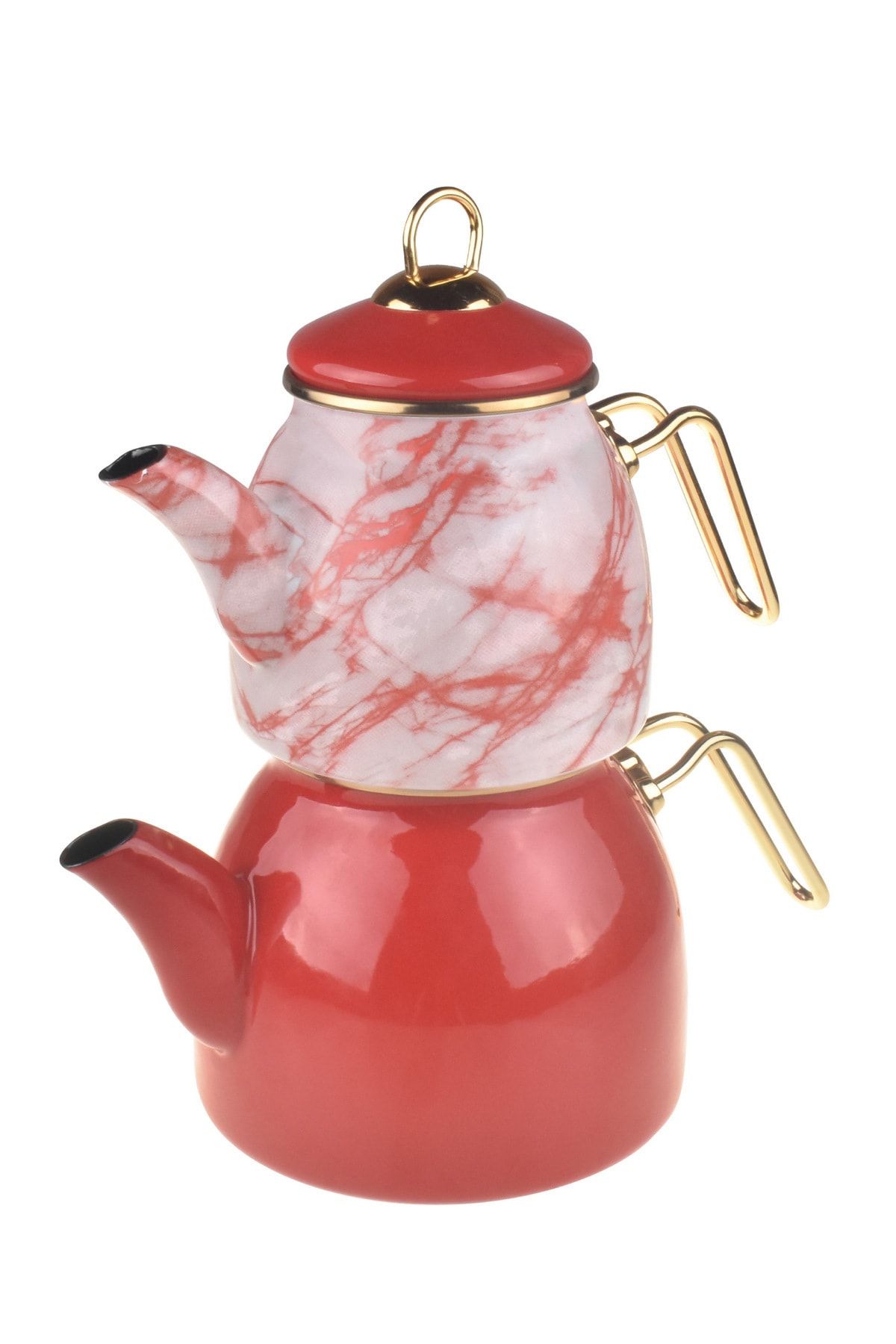 Taşev Çelebi - Çaydanlık Takımı Mermer Desenli Kırmızı