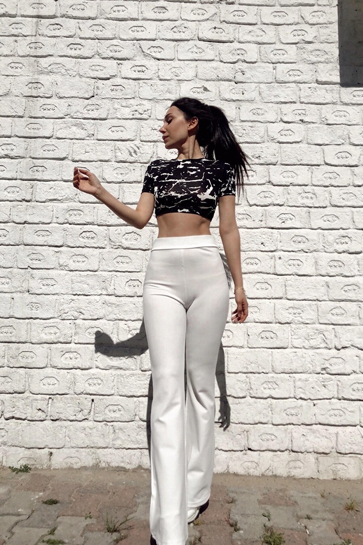 İksora Kadın Beyaz Ispanyol Paça Likralı Pantolon