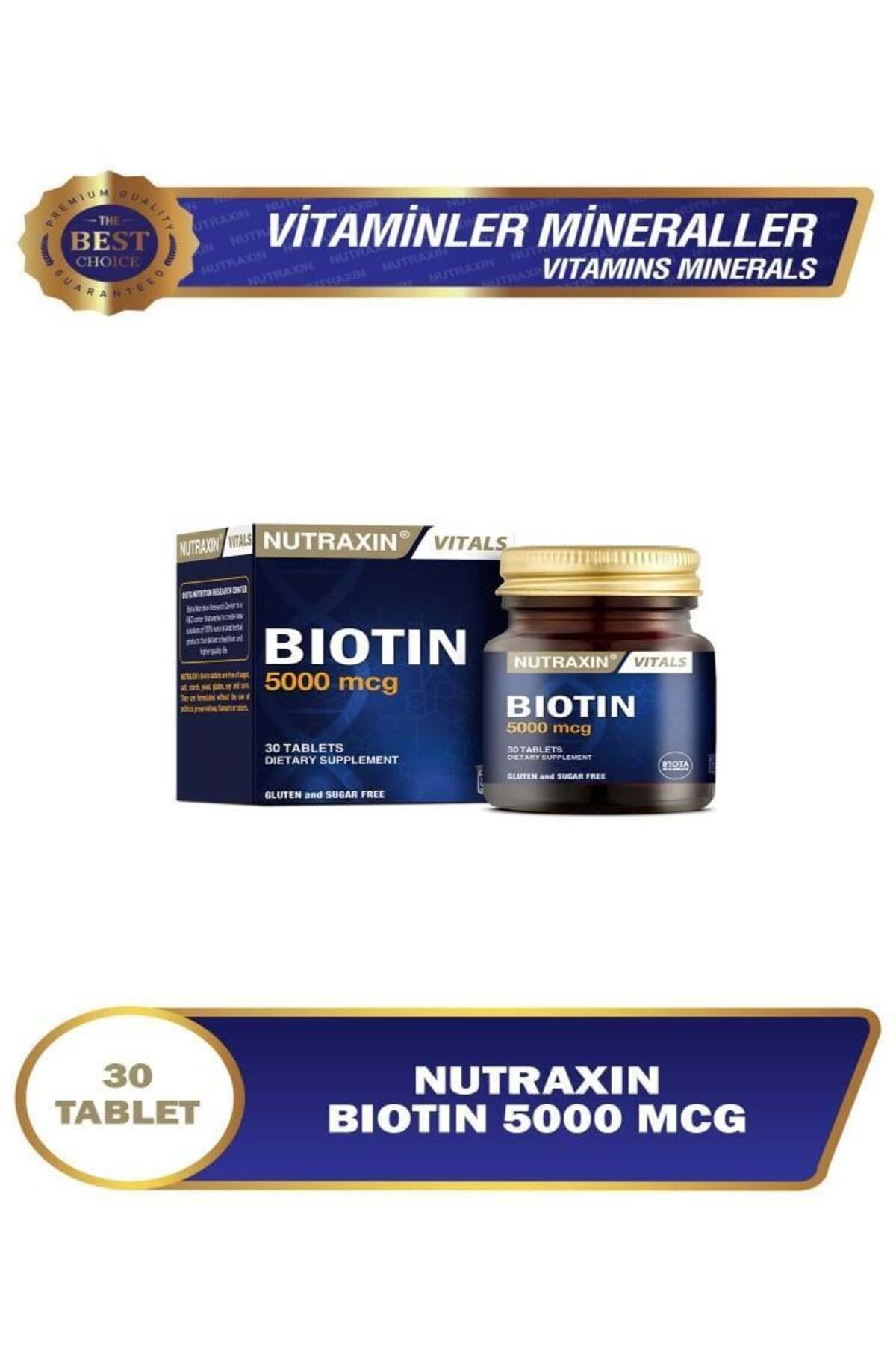 Nutraxin Biotin 5000 mg Biotin İçeren Takviye Edici Gıda 30 Tablet
