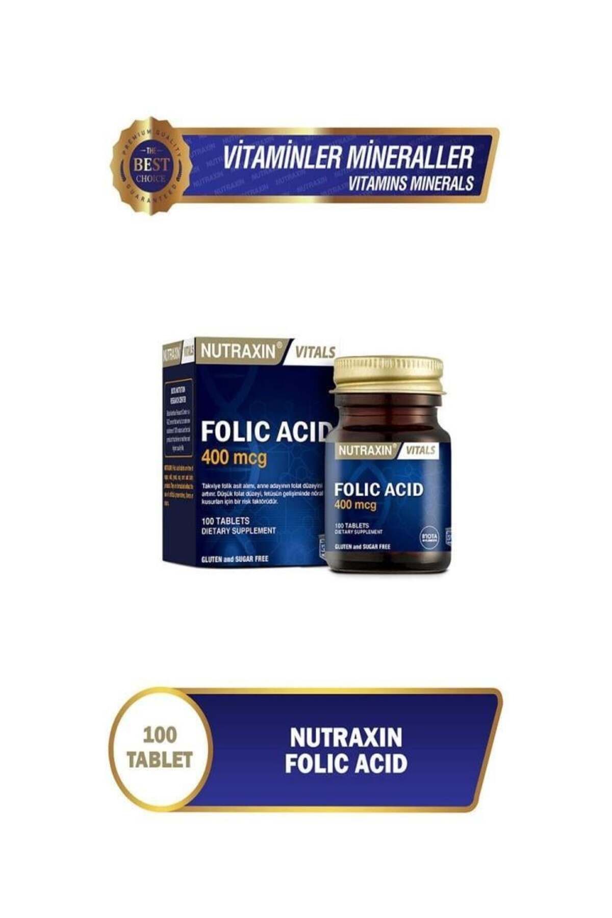 Nutraxin Folic Acid 400 Mcg Folik Asit İçeren Takviye Edici Gıda 100 Tablet