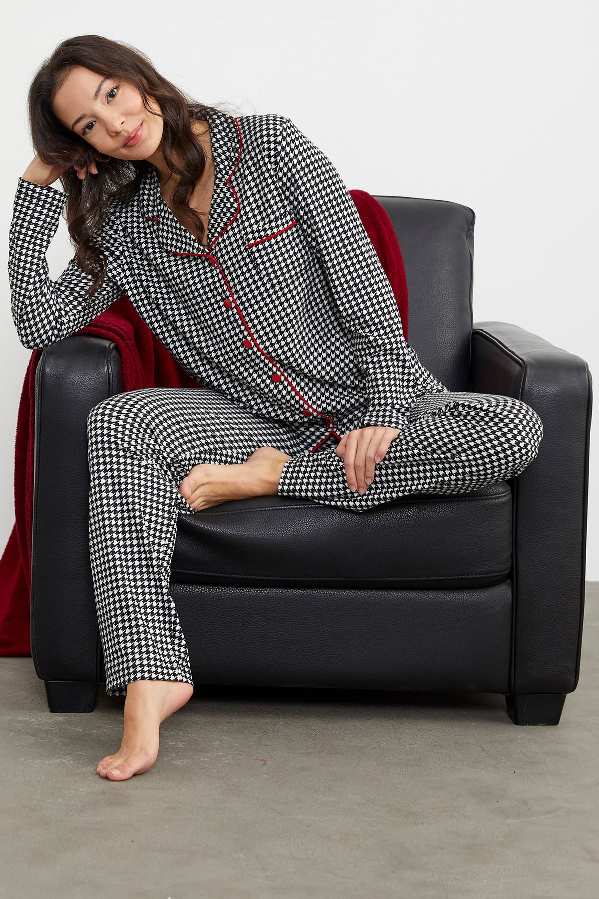 Sementa Gömlek Model Kareli Pijama Takım - Siyah