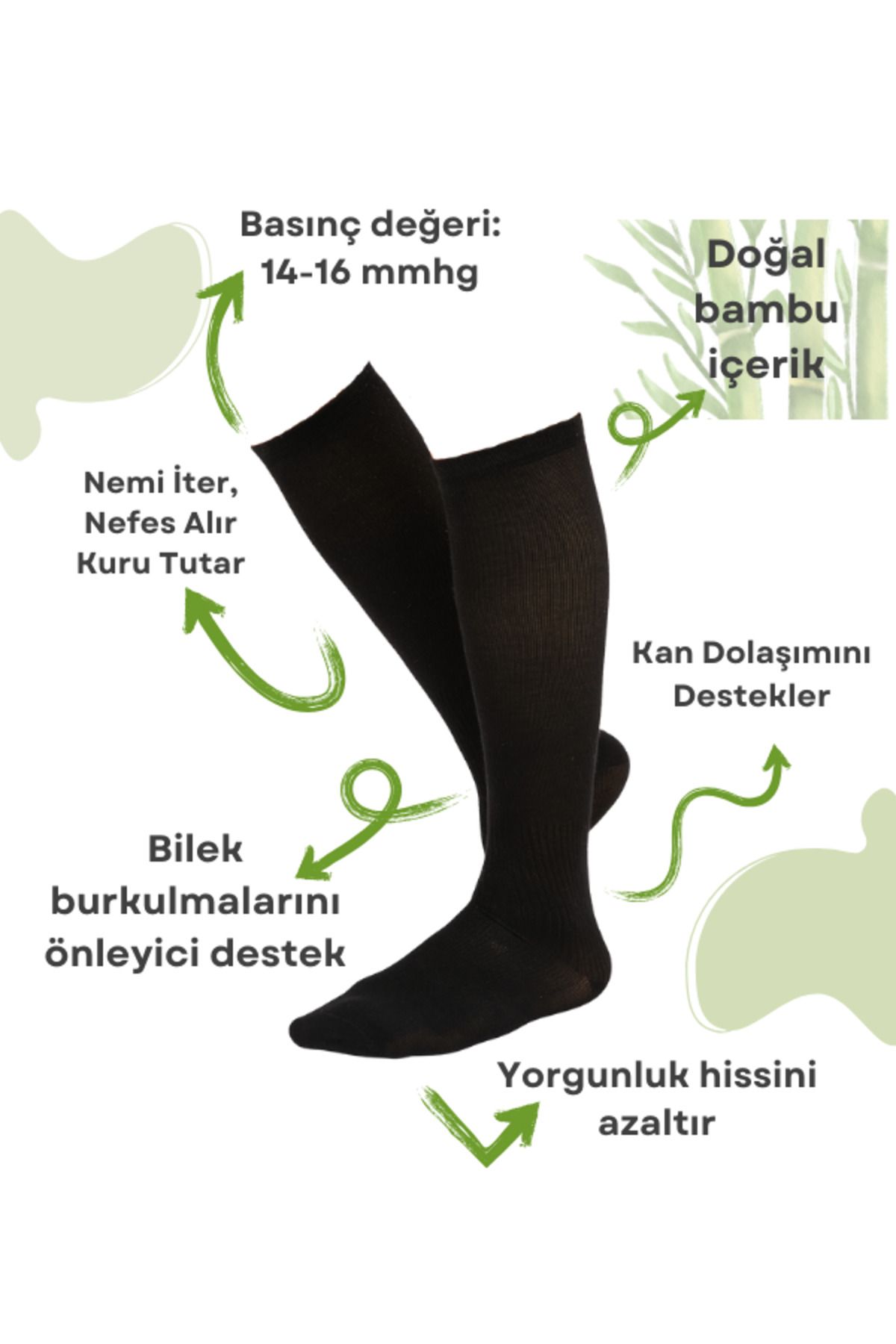 MURR Yüksek Kaliteli Bambu Unisex Kompresyon Çorapları