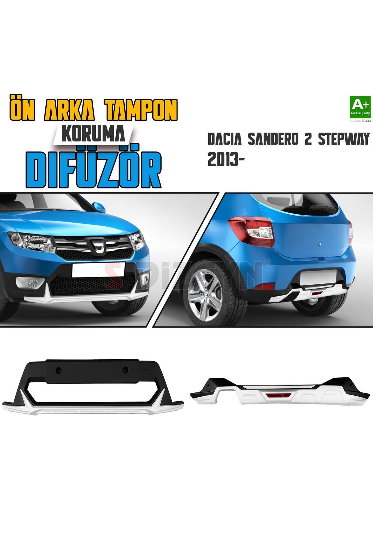 S Dizayn S-Dizayn Dacia Sandero 2 Stepway Ön ve Arka Tampon Koruma Difüzör Seti 2013 Üzeri A+ Kalite