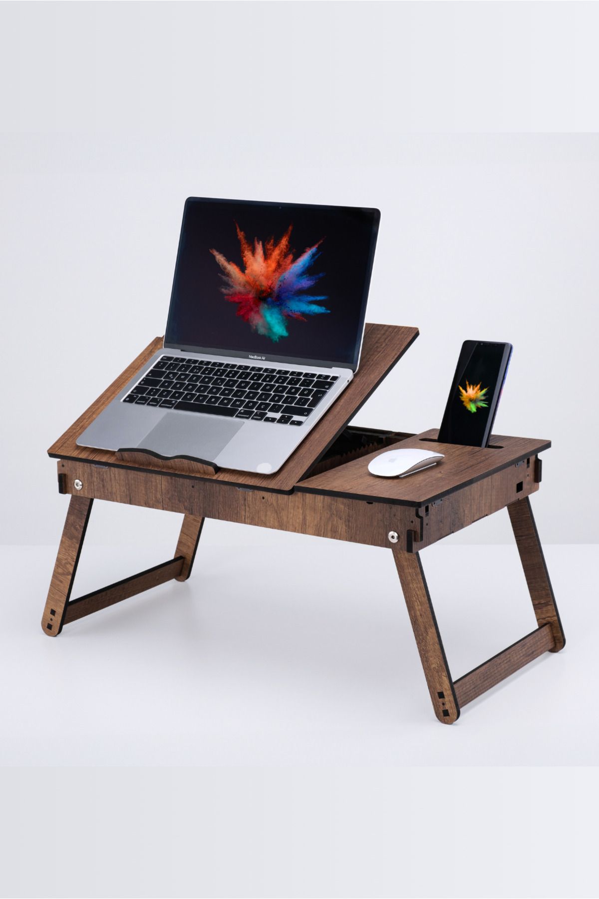 Vigo Wood Katlanır Ayaklı Ayarlanabilir Laptop Sehpası Telefon Bölmeli Bilgisayar Çalışma Sehpası