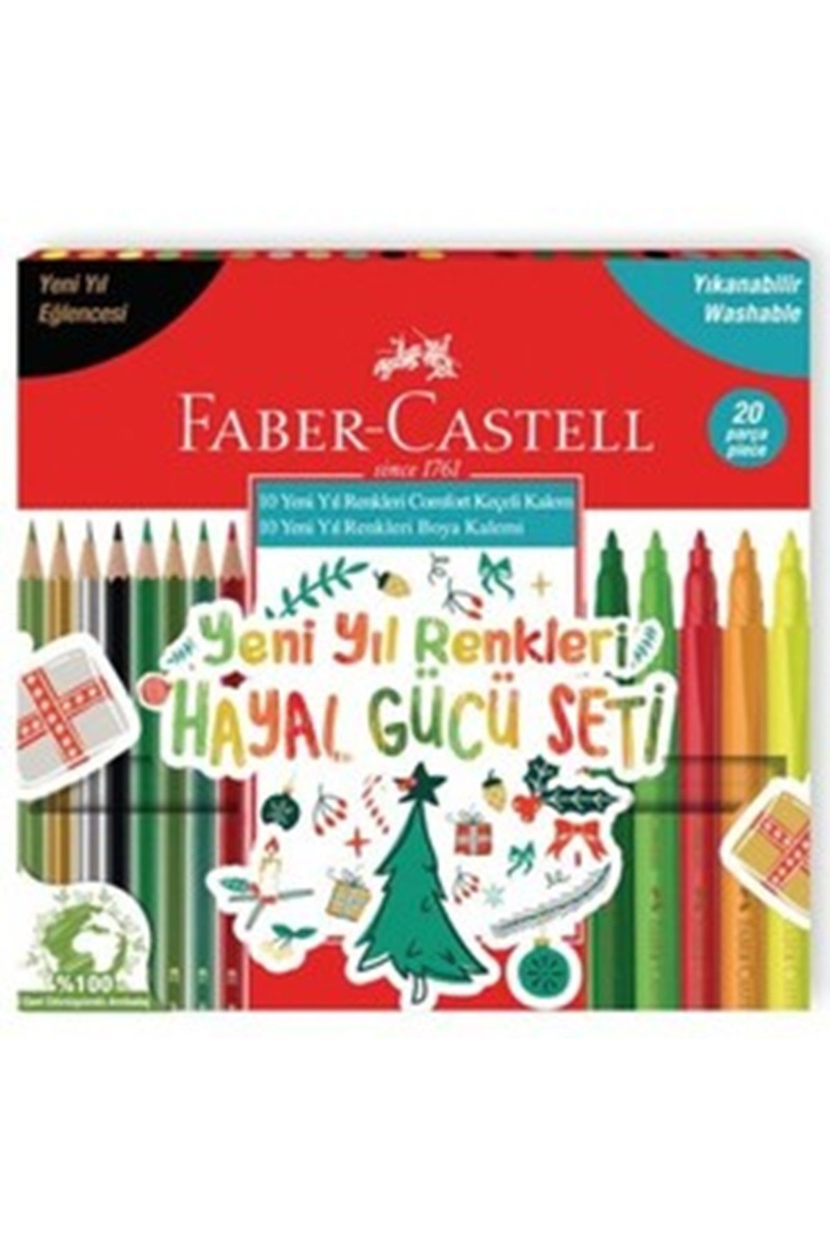 Faber Castell Yeni Yıl Renkleri 10 Kuru Boya 10 Keçeli Boya 20li