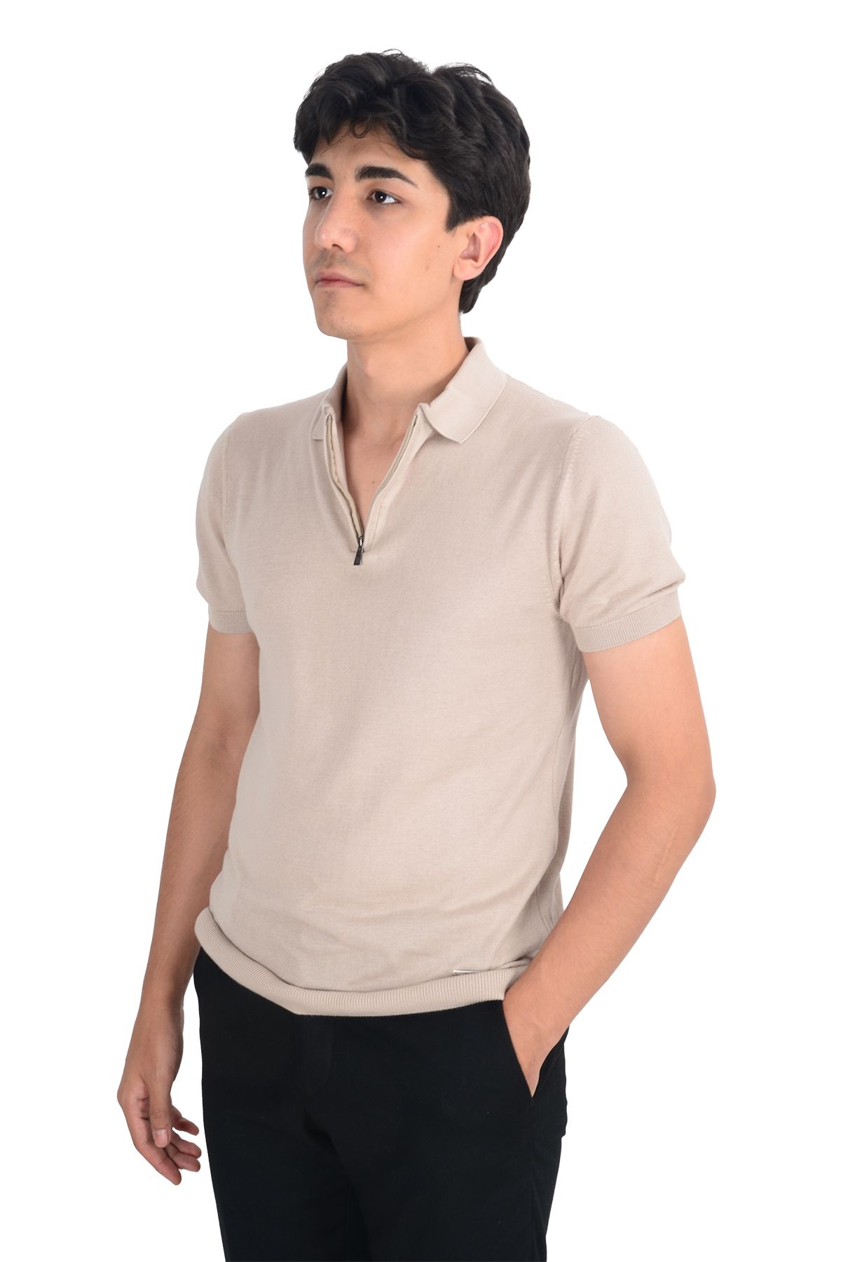Cengiz İnler Cengiz Inler Yarım Fermuarlı Merserize Erkek Triko T-shirt