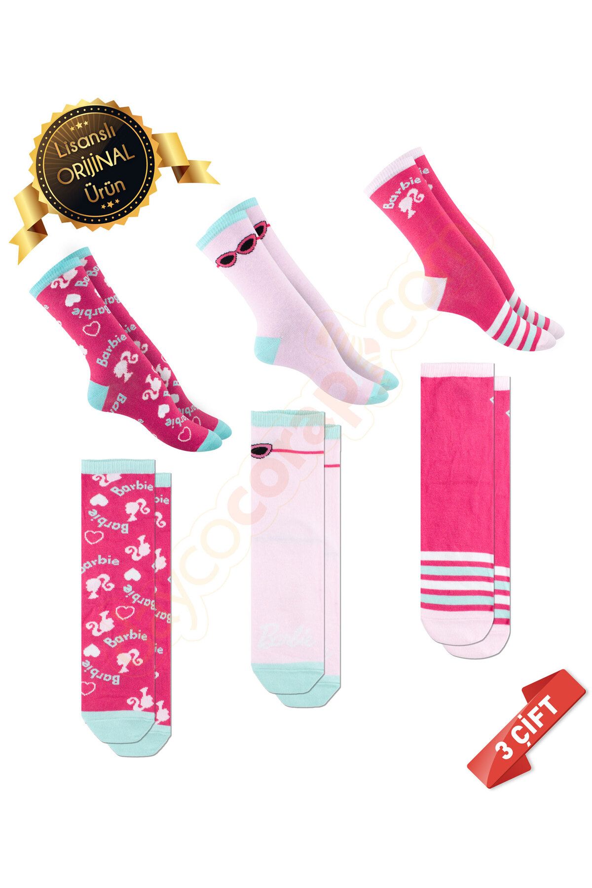 DAYCO Orijinal Lisanslı Barbie Desenli Soket Çorap 3lü Asorti-dl15610713-barbıe-31-34