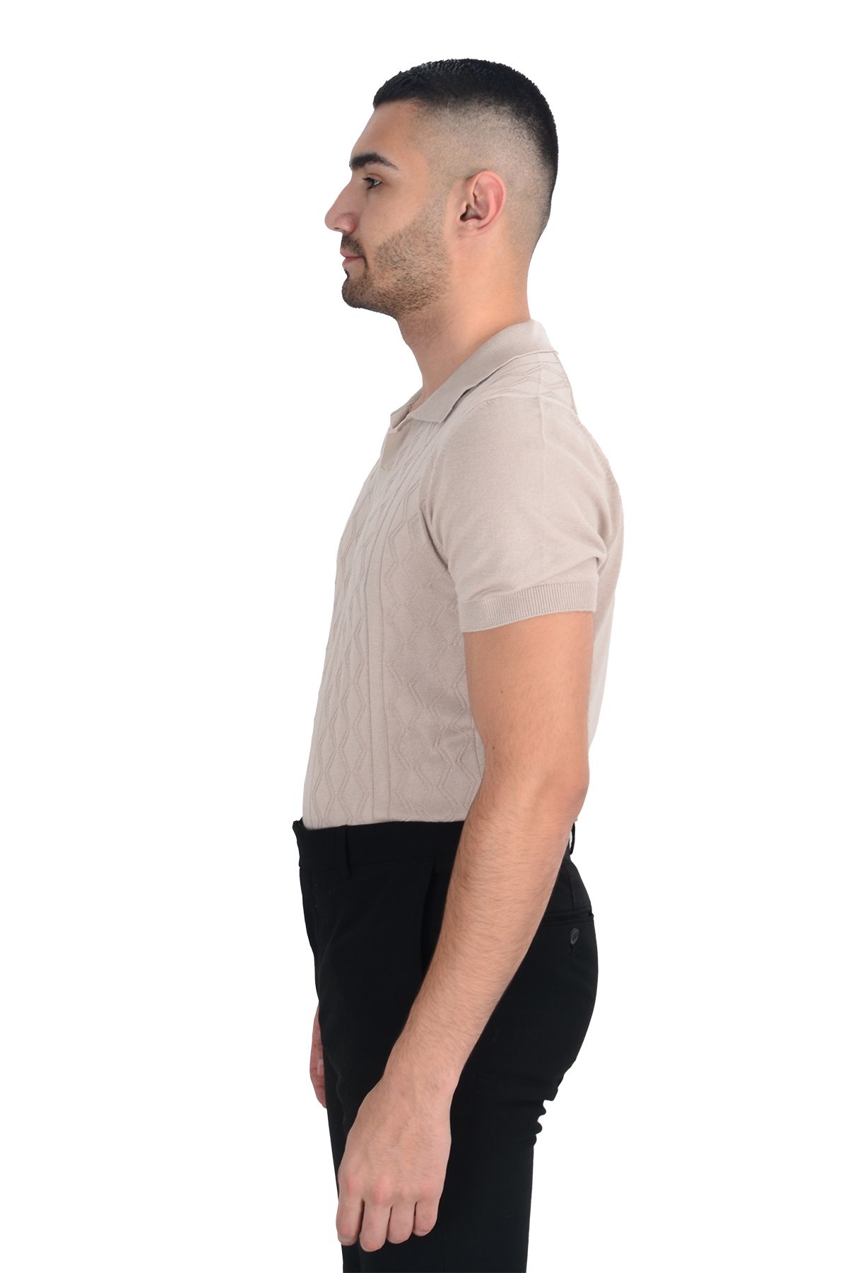 Cengiz İnler Cengiz Inler Desenli Merserize Polo Yaka Erkek Triko T-shirt