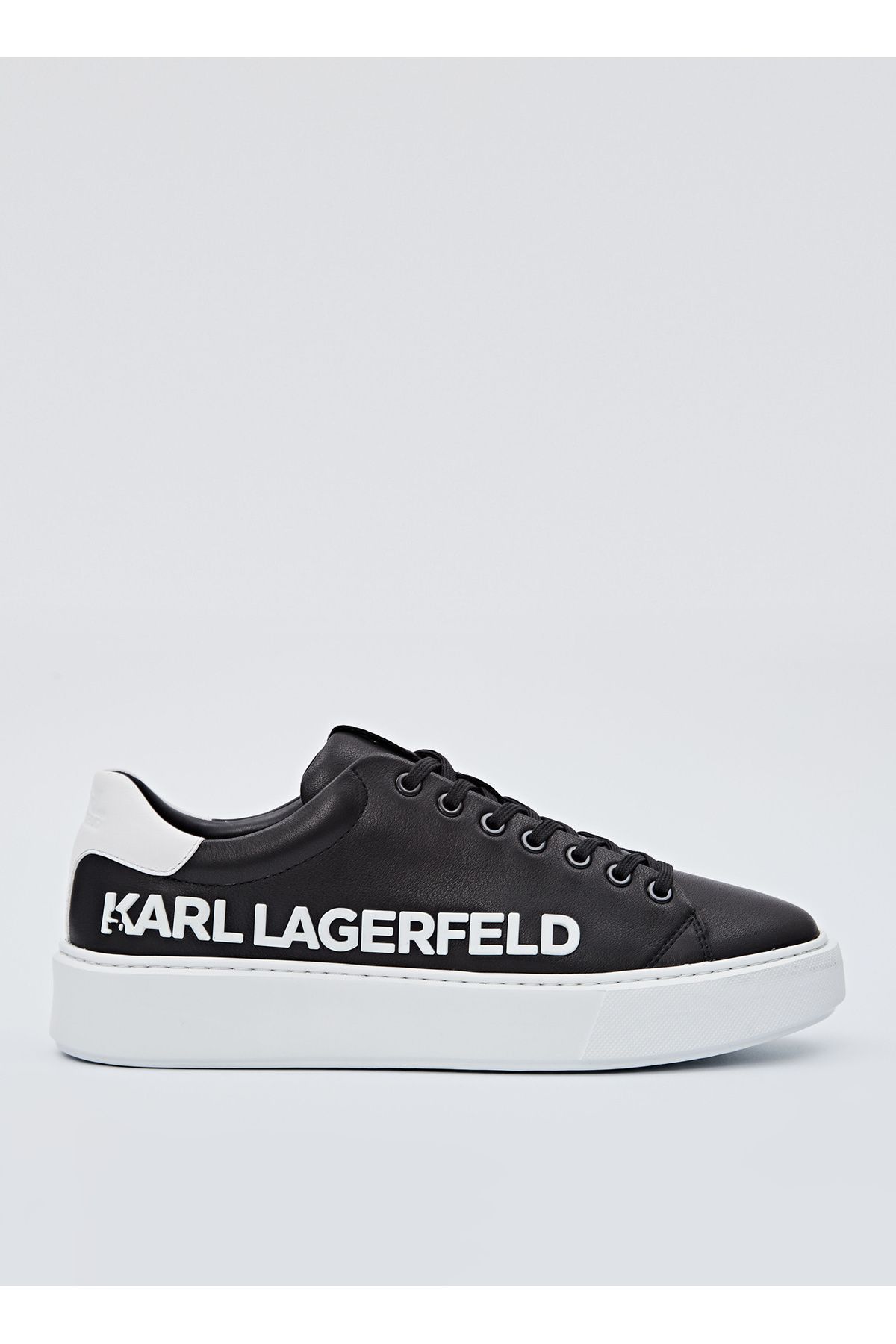 Karl Lagerfeld Siyah - Beyaz Erkek Deri Sneaker MAXI KUP Injekt Logo Lo