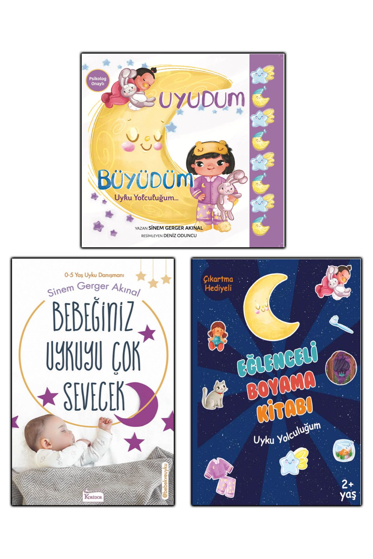 bebek ve uyku Bebeğiniz Uykuyu Çok Sevecek Kitabı, Uyudum Büyüdüm Kitabı, Çıkartmalı Boyama Kitabı 3'lü set