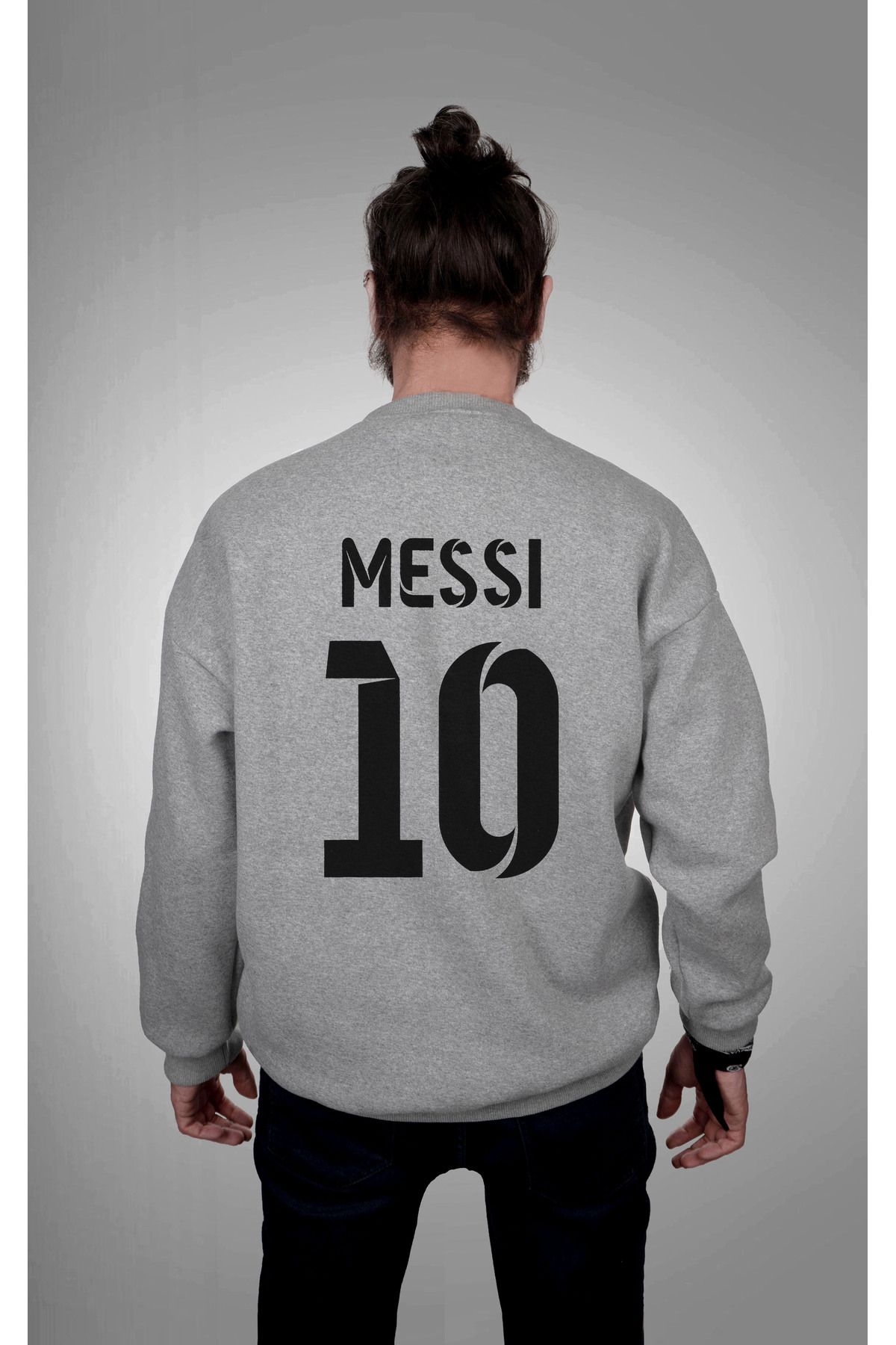 Darkia Lionel Messi 10 Forma Özel Tasarım Baskılı Gri Unisex Oversize Sweat Sweatshirt