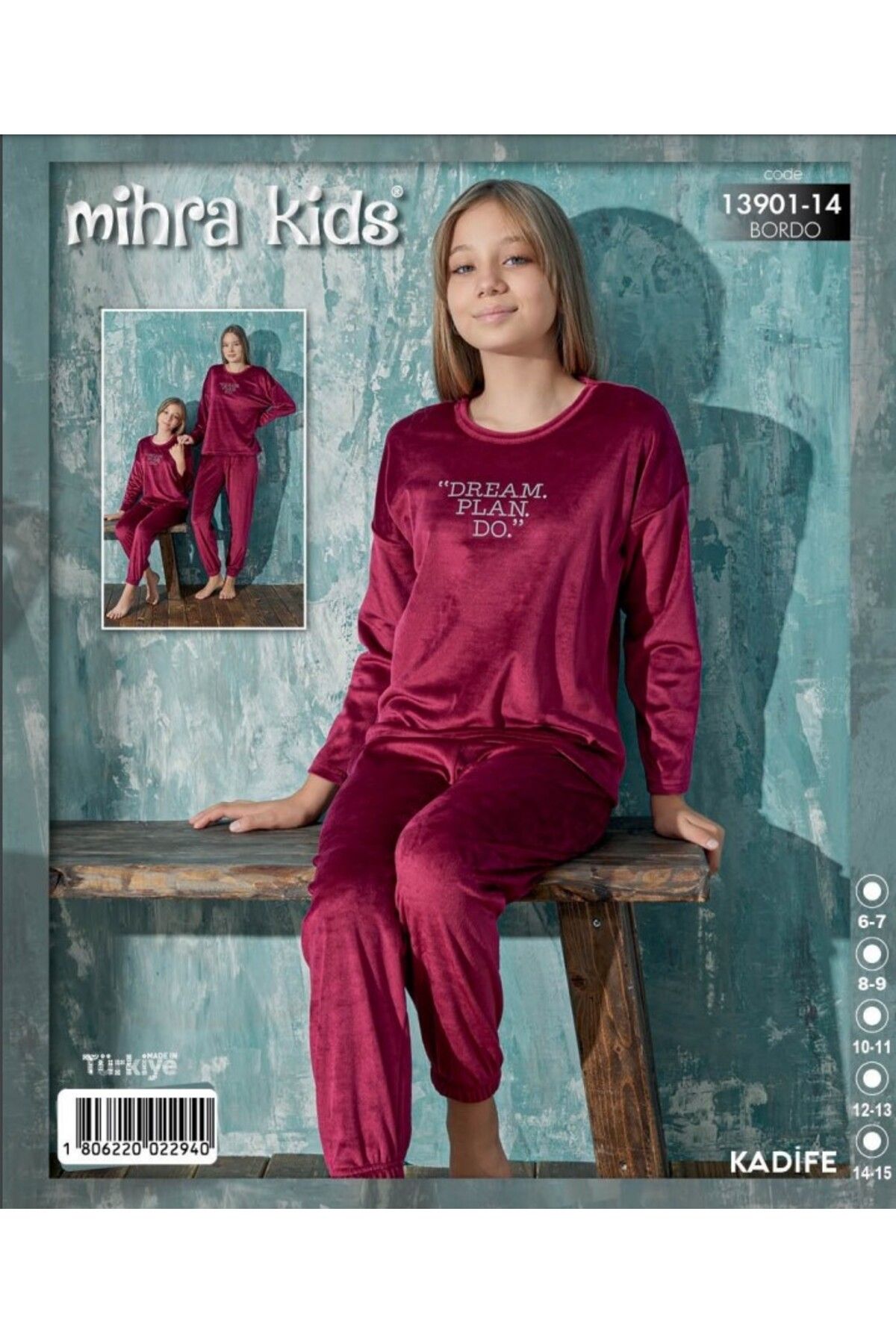 Mihra Kadife Uzun Kol Kız Çocuk Pijama Takımı