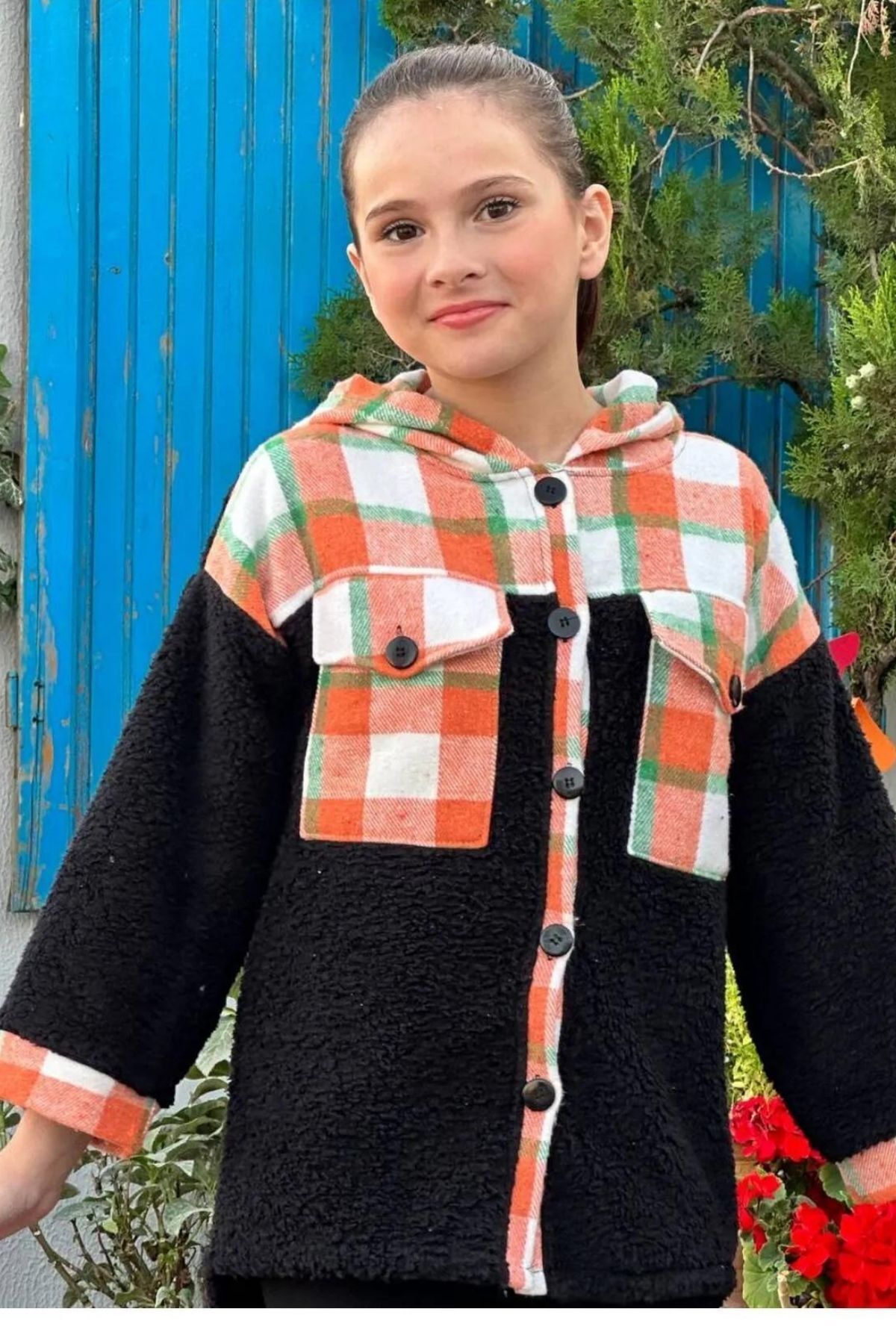 Wild Flower Kız Çocuk Mevsimlik Kapüşonlu Peluş Ceket Tunik