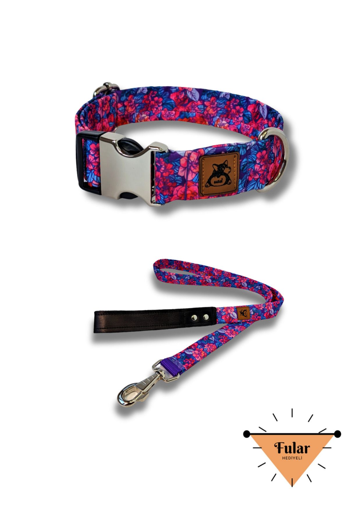UTDpet Lilac Köpek Boyun Tasması ve Gezdirme Sevk Kayış Seti (Fular hediyeli)
